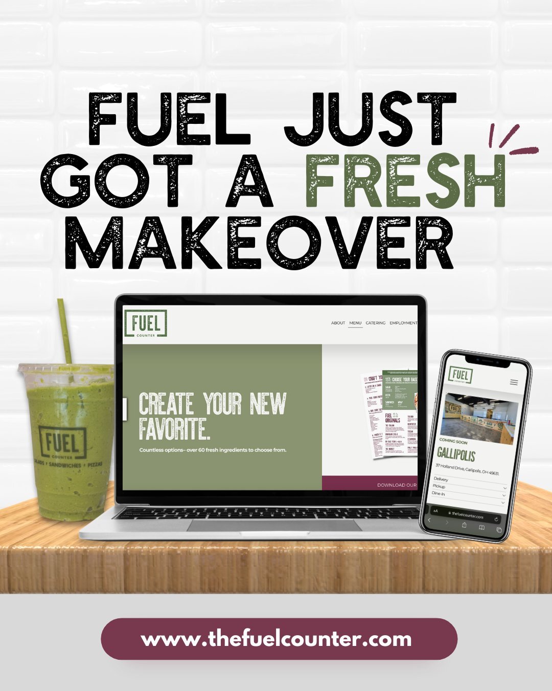 Feast your eyes on our brand-new website! 📱💻

We've upgraded to a fresh new look, complete with exciting features like:

1️⃣ Effortless online ordering for your fuel fix!
2️⃣ Updated info on locations and hours.
3️⃣ Instant access to nutrition fact