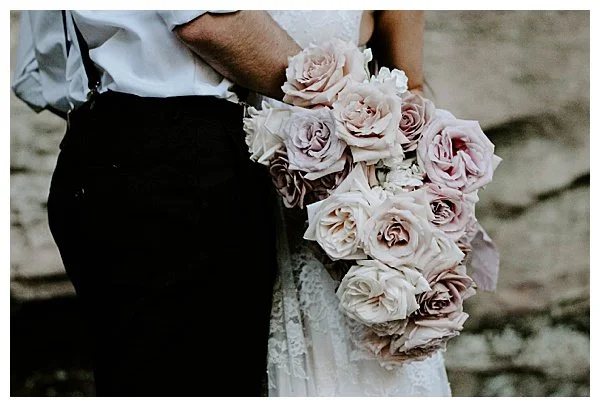 simple white and pink wedding bouquet