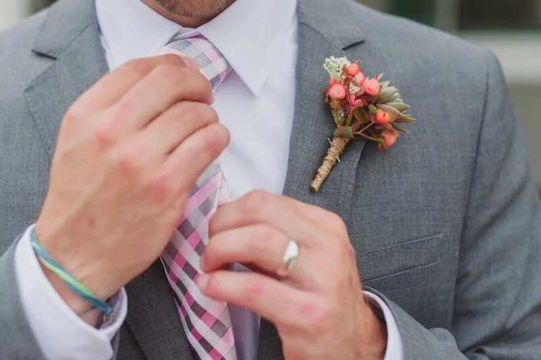 red groom boutonniere