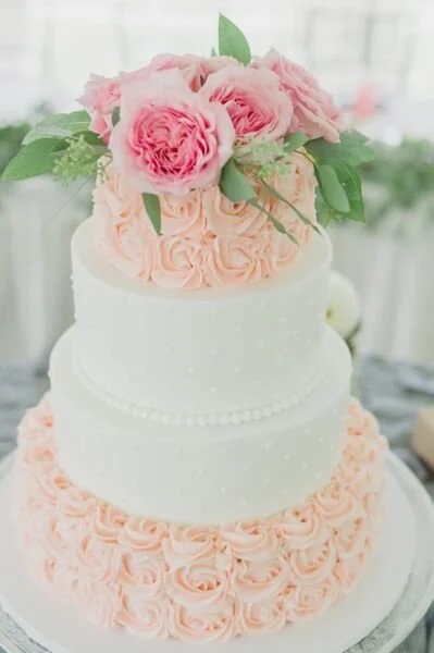 pink wedding cake florals