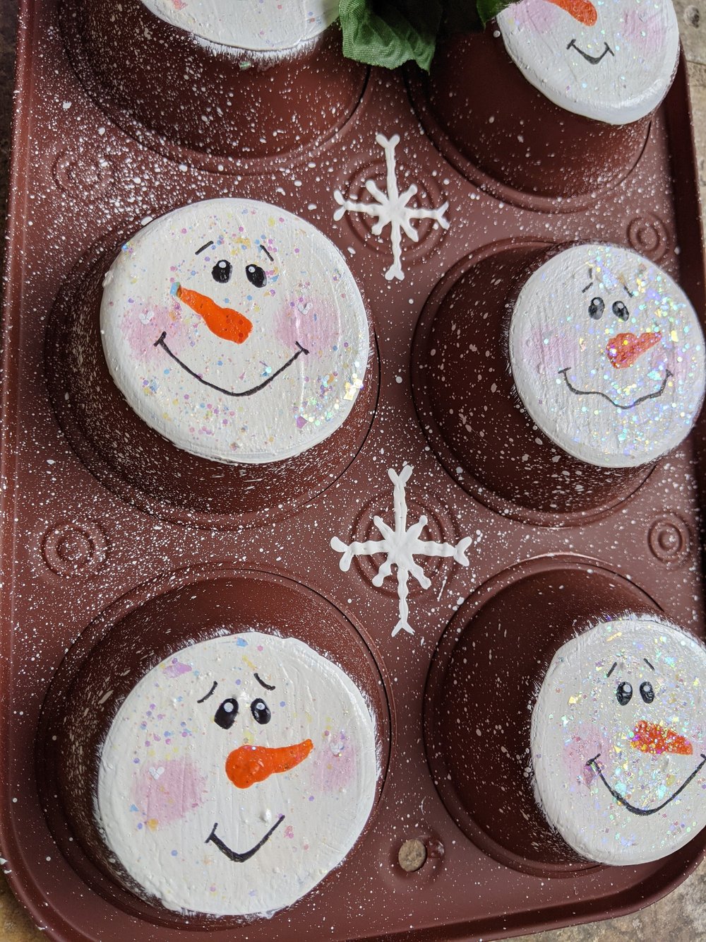 Rustic Snowmen Painted Muffin Pan Primitive Snowman Christmas Kitchen  Customize Sayings Christmas Sign Rustic Christmas 