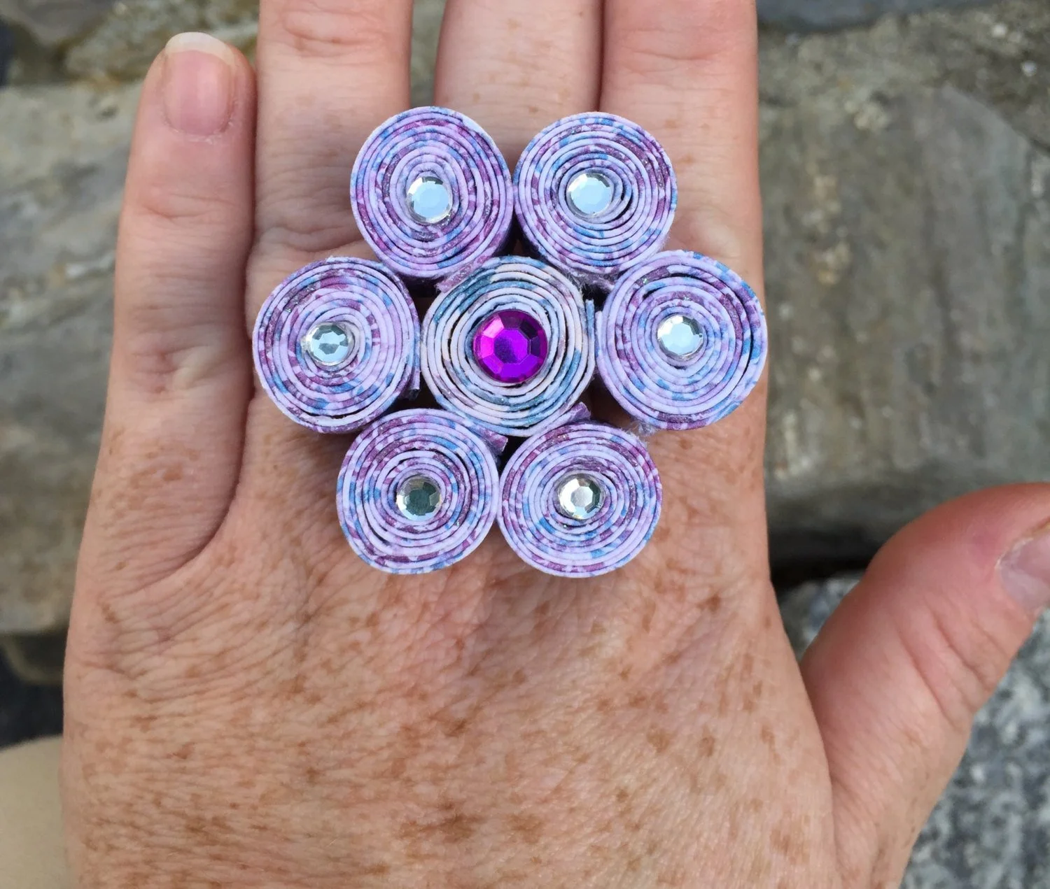 Purple Rolled Paper Adjustable Ring — Glimmerbug Handmade Art