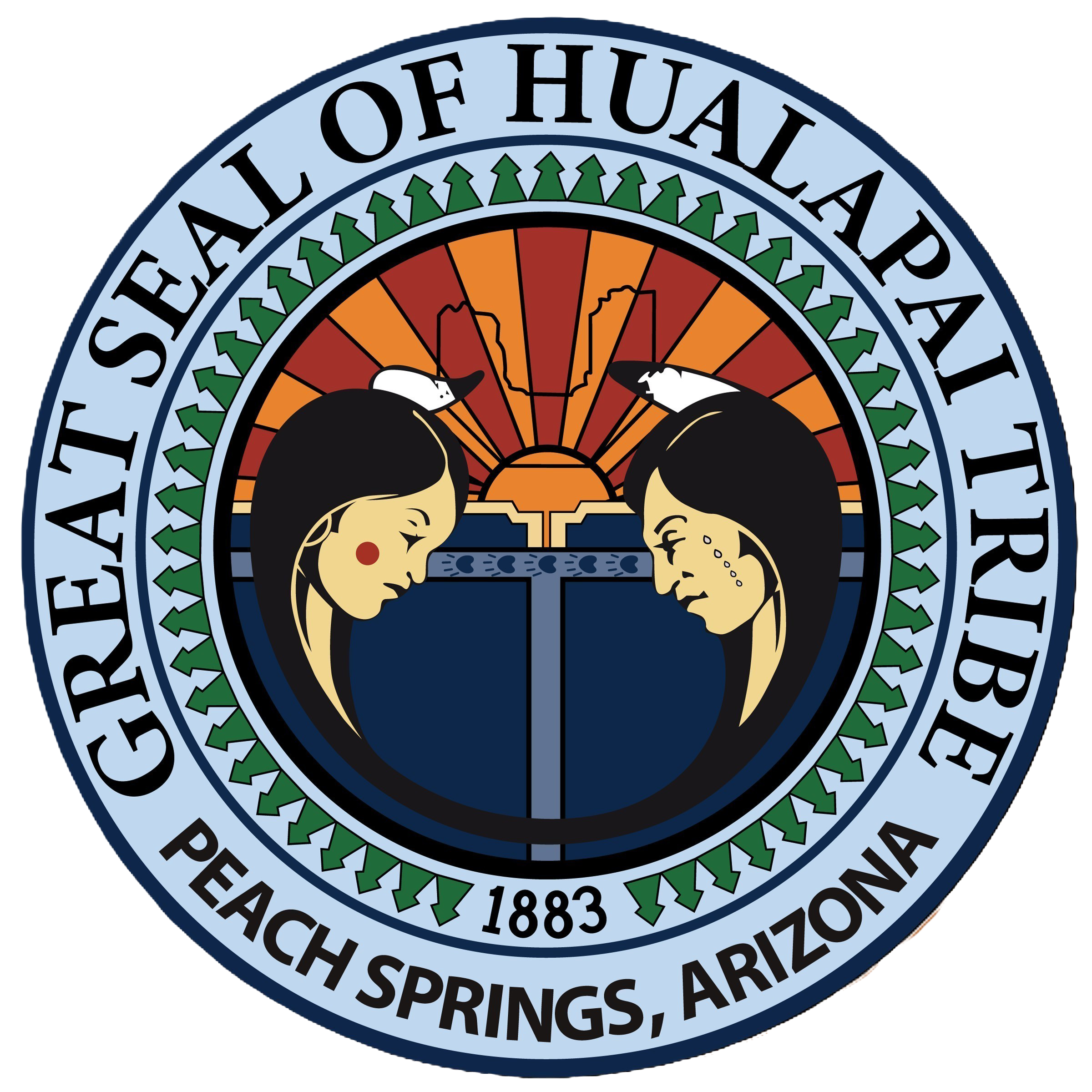 Seal of the State of Hawaii featuring two figures in traditional attire, a setting sun, and text that reads 'State of Hawaii Department of Education 1883 Honolulu Spring, AR'.