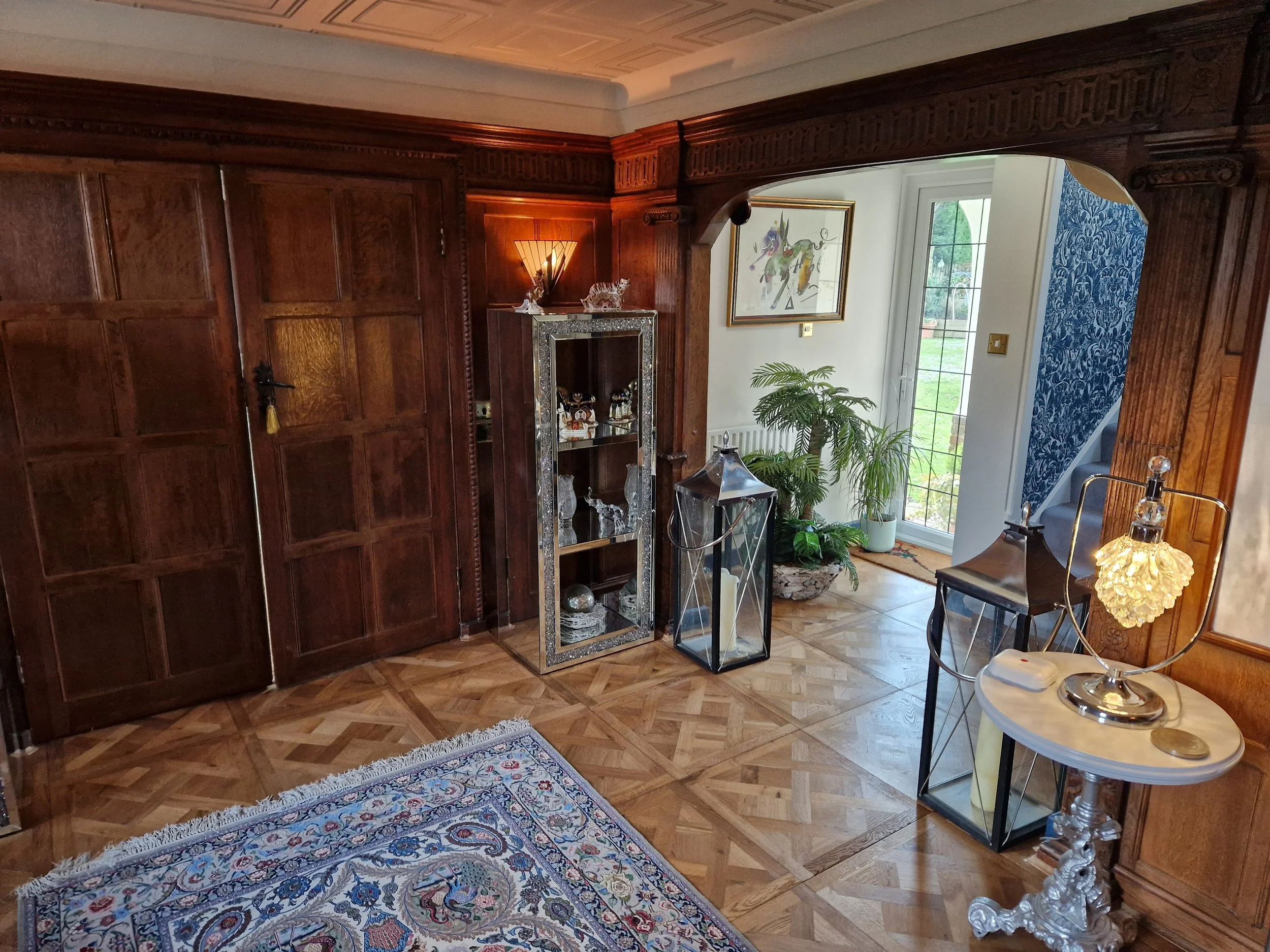 Classic Versailles parquet flooring installation in a period property in caterham, surrey, uk 
