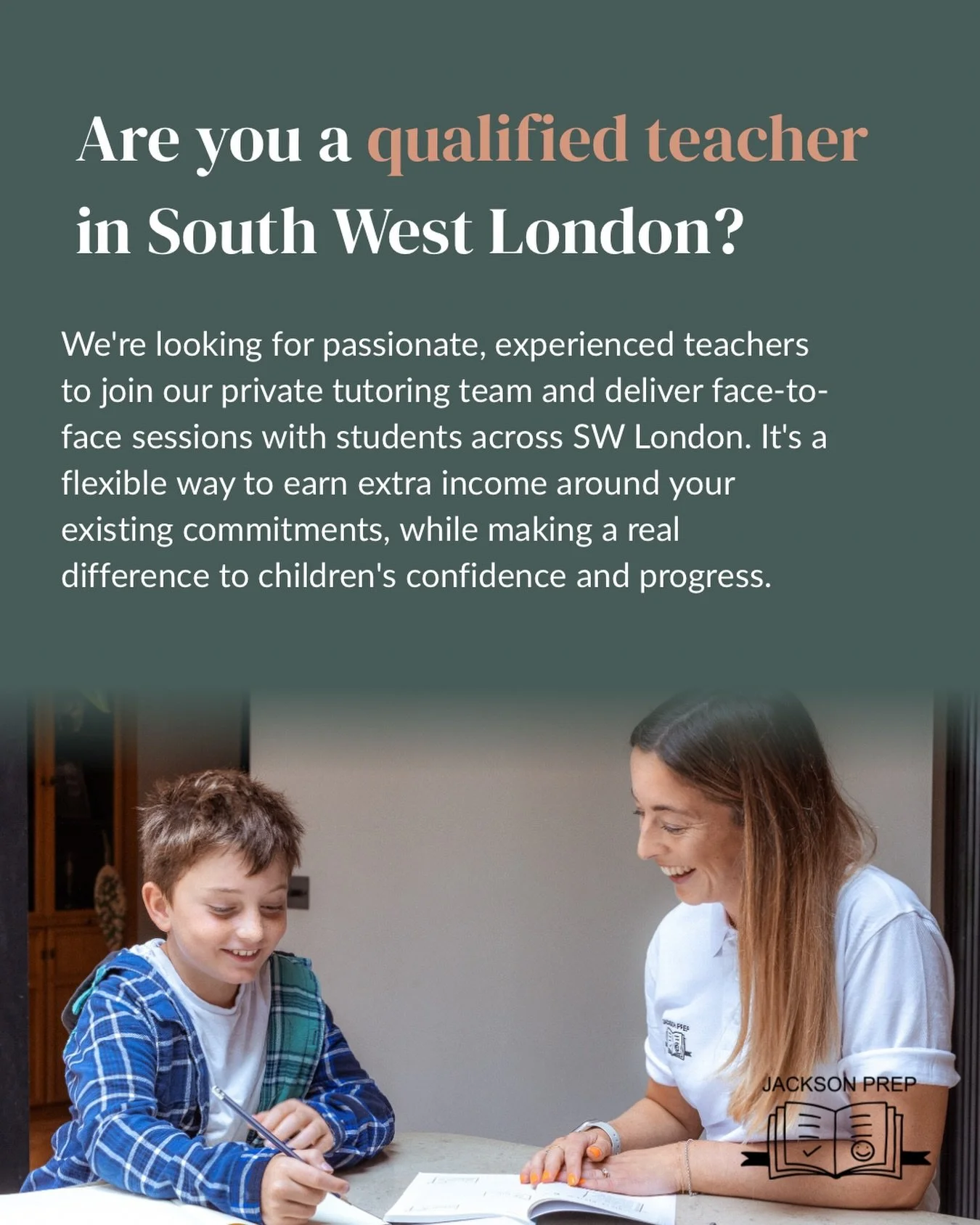 Are you a qualified teacher with an hour or two to spare each week?

We&rsquo;re looking for passionate, experienced teachers to join our private tutoring team and deliver face-to-face sessions with students across SW London. Covering Chiswick, Richm