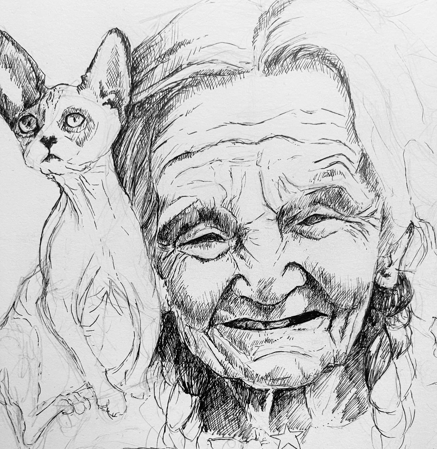 &lsquo;Grandmother Matagot&rsquo; 

A Matagot is a spirit found in French folklore. Usually evil, a Matagot can take the form of many animals frequently cats. You can &lsquo;tame&rsquo; a Matagot with raw chicken apparently but you must always make s