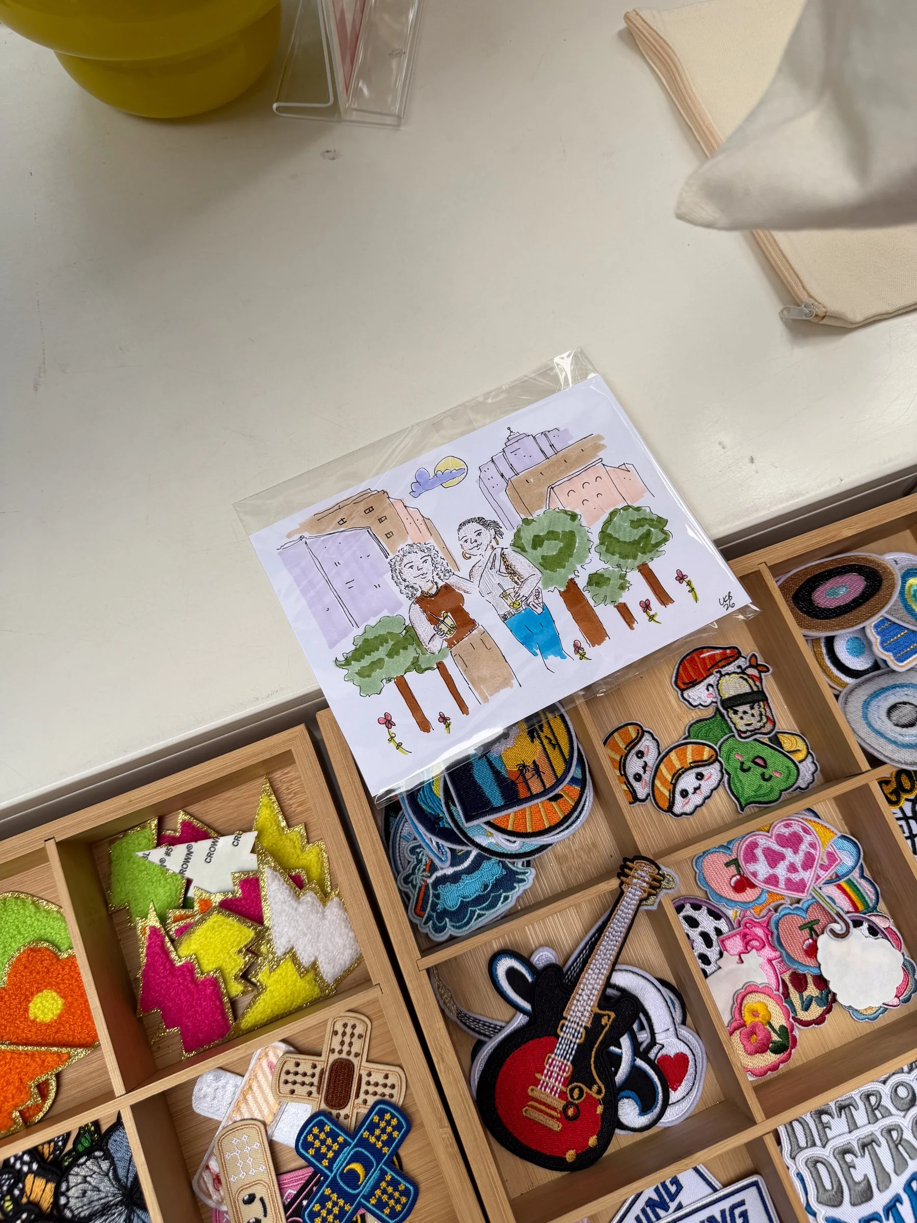 Custom artwork from a craft pop-up at Nick Gilbert Way in downtown Detroit.