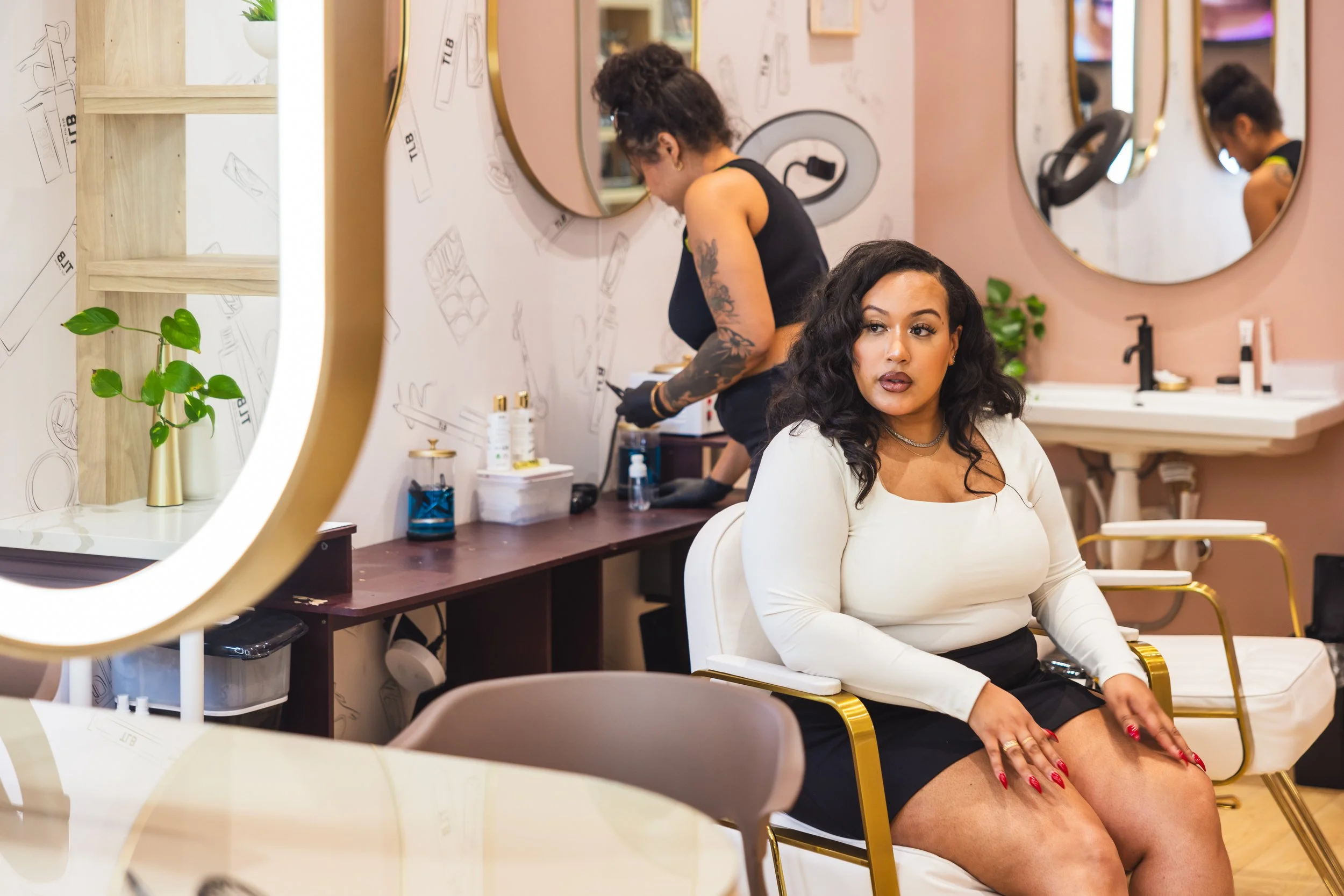 Interior photo featuring a woman at The Lip Bar in downtown Detroit.