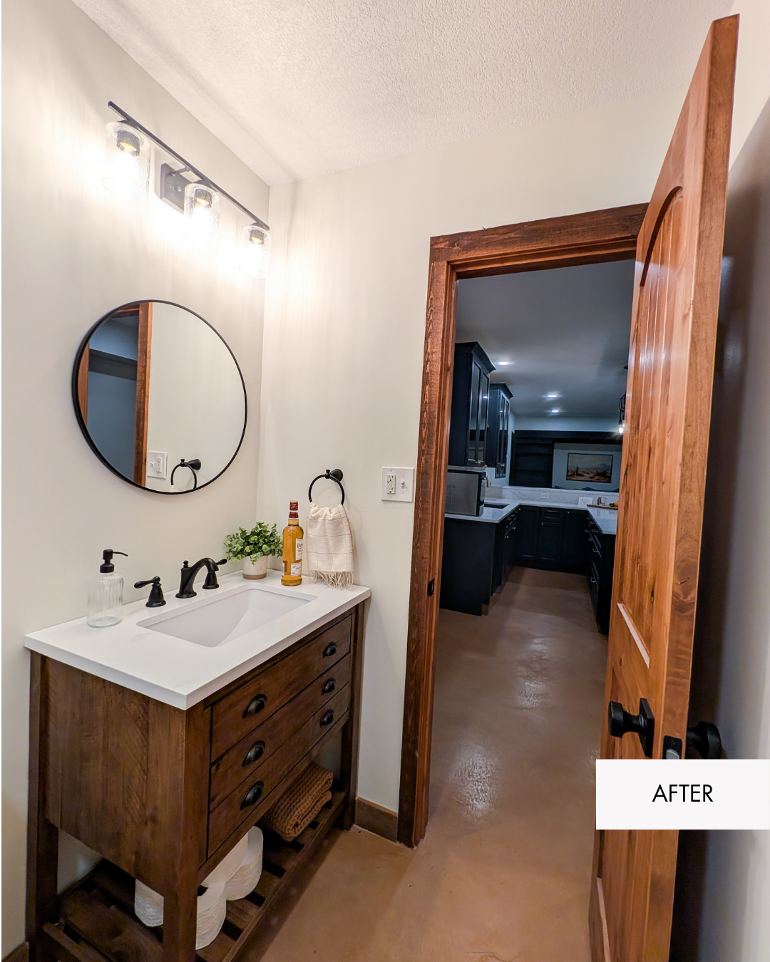 Remodeled basement bathroom in Grain Valley MO with updated finishes and modern cabin style