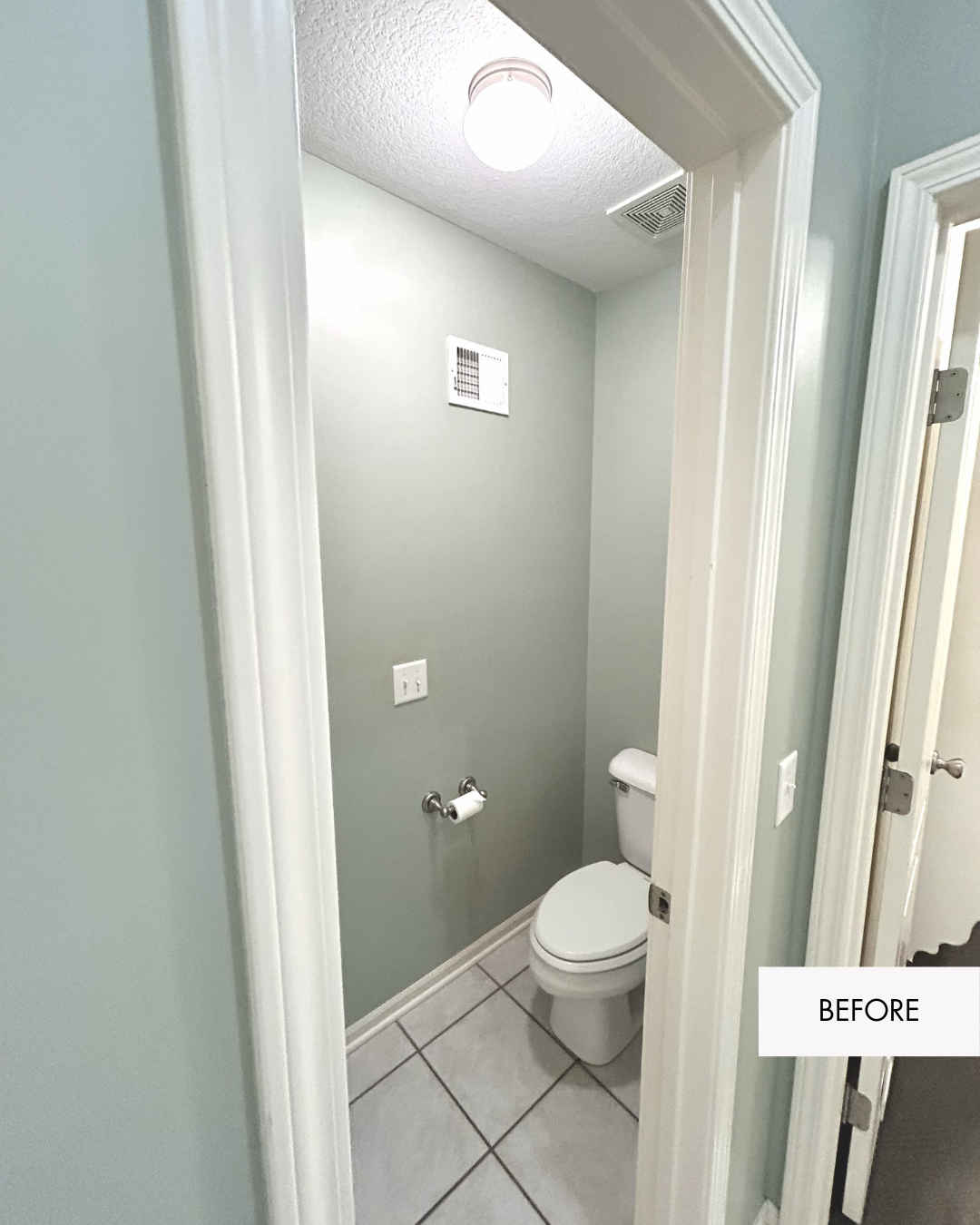 Before photo of small toilet room in primary bathroom remodel