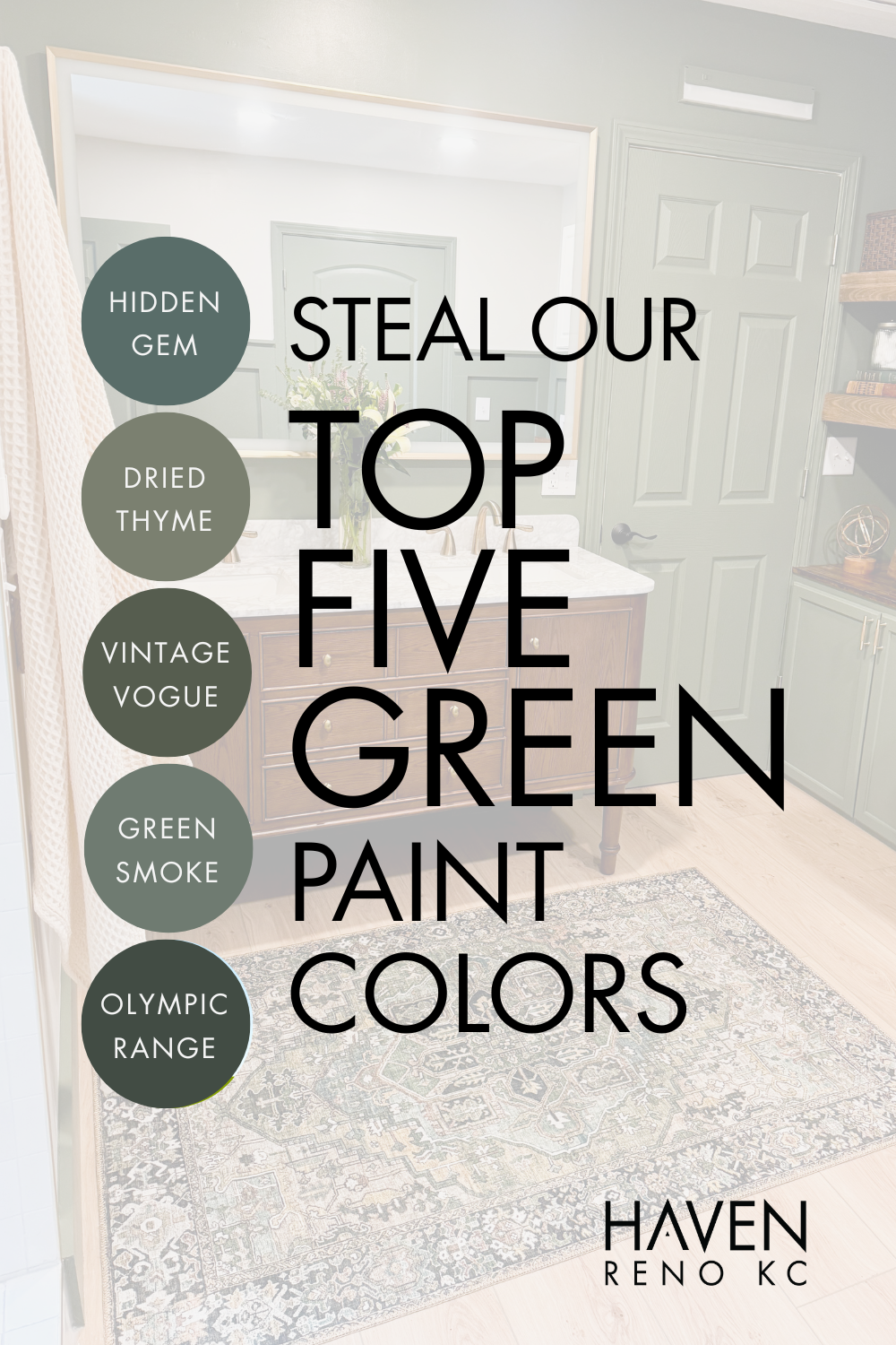 Steal our top five green paint colors: hidden gem, dried thyme, vintage vogue, green smoke and olympic range