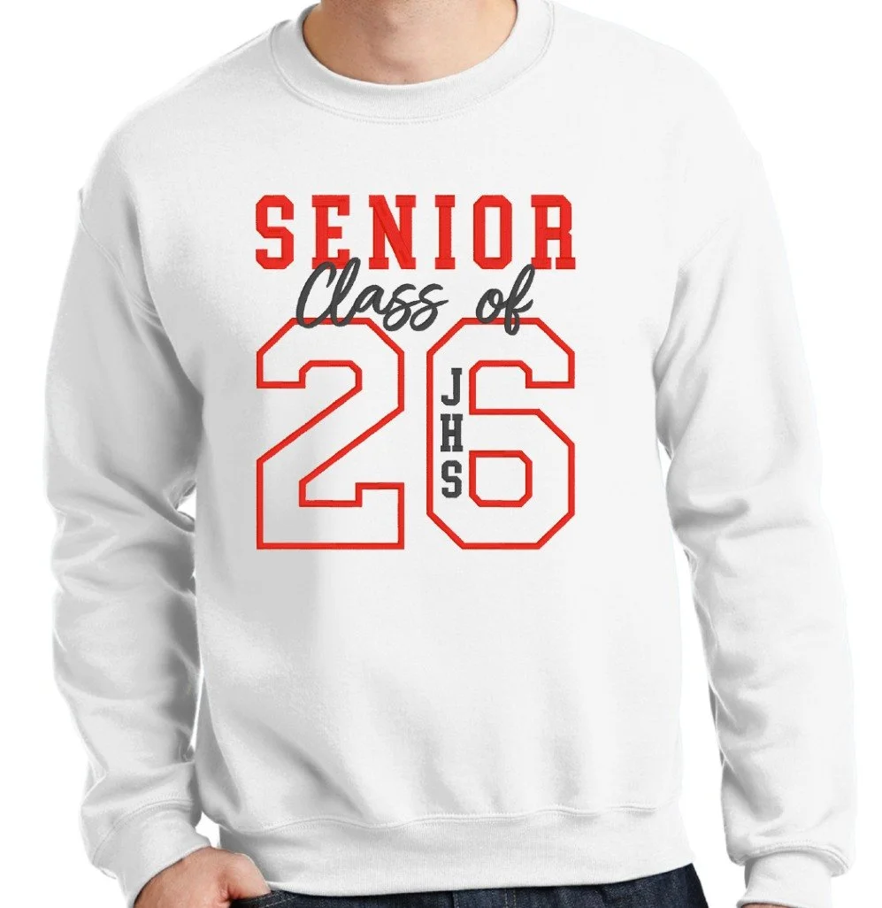 🗳️ Poll:
Which fabric should we use on this Class of 2026 sweatshirt for the '26' appliqu&eacute;? 🤔 
A, B, C, D, E, or F ?

#Graduation #2026 #Senior #School #Spirit #JHS #RedDevils #Vote #Help