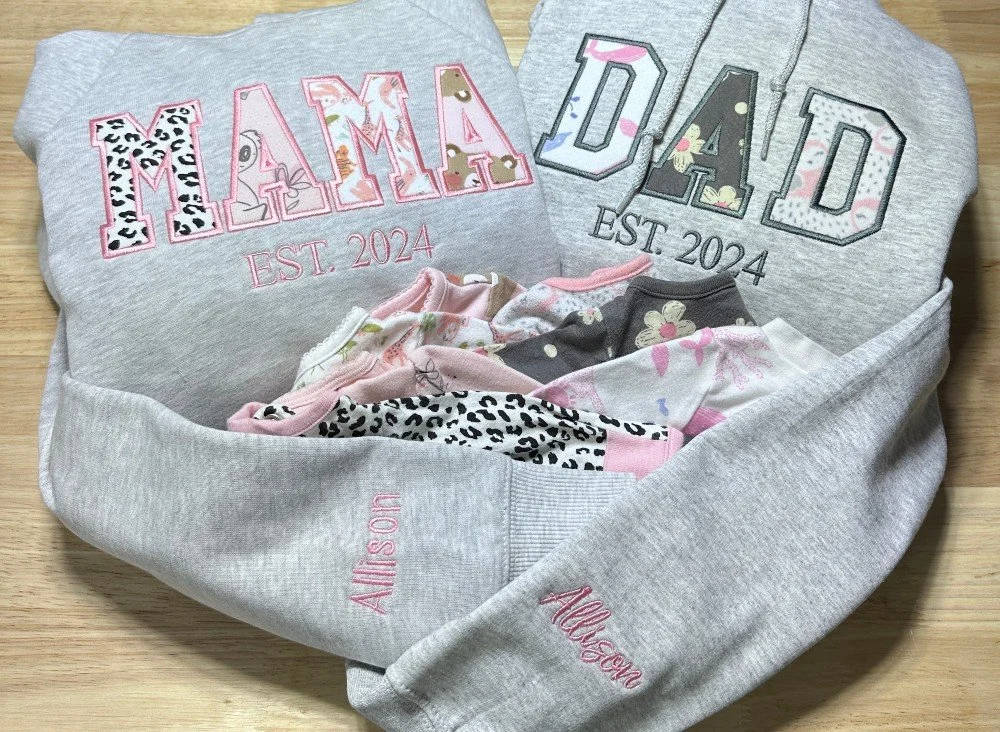 Worked this weekend on these precious keepsakes for a new customer. Love how they turned out 🩷 #custom #embroidery #ootd #smallbusiness