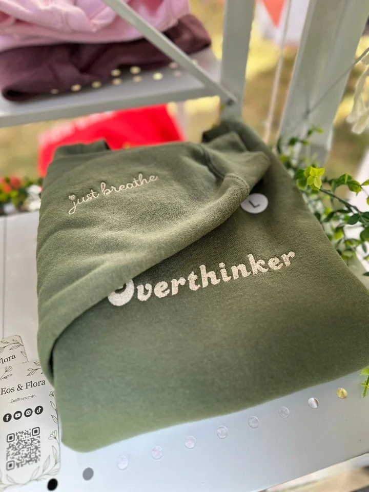 Custom Embroidered Overthinker Sweatshirt #embroidery #overthinker #funny #EosAndFlora #ootd