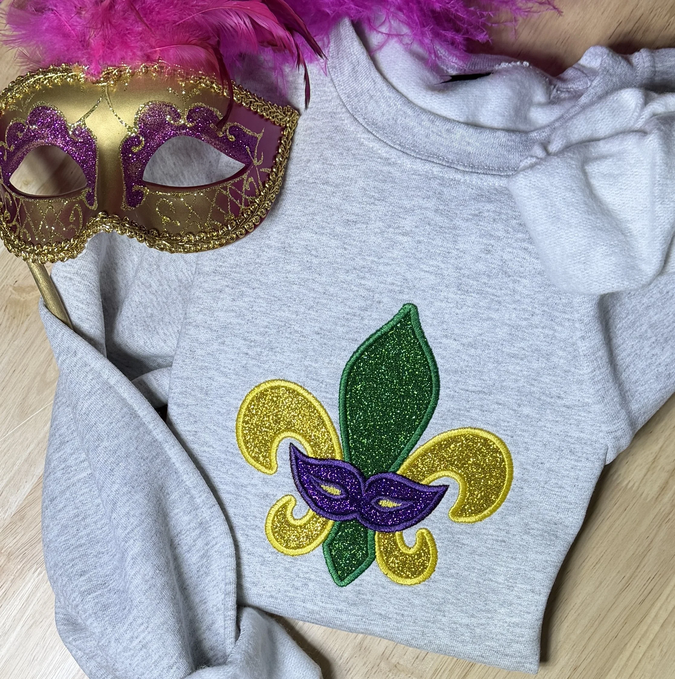 Mardi Gras Embroidered Fleur De Lis Crewneck