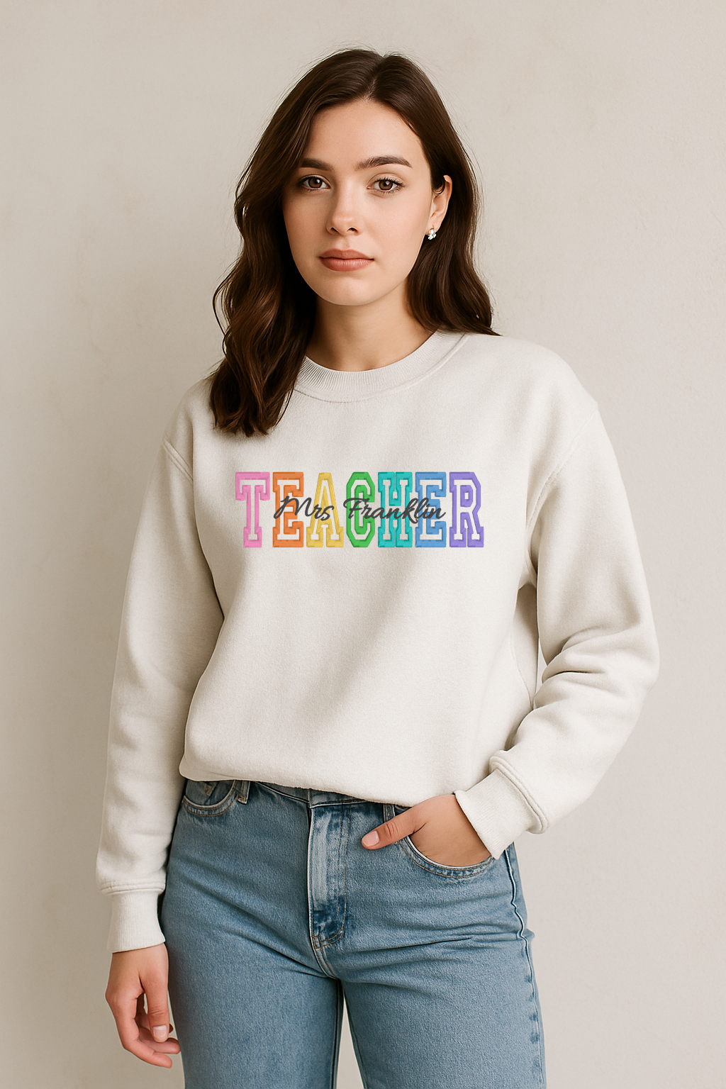 TEACHER Embroidered Crewneck