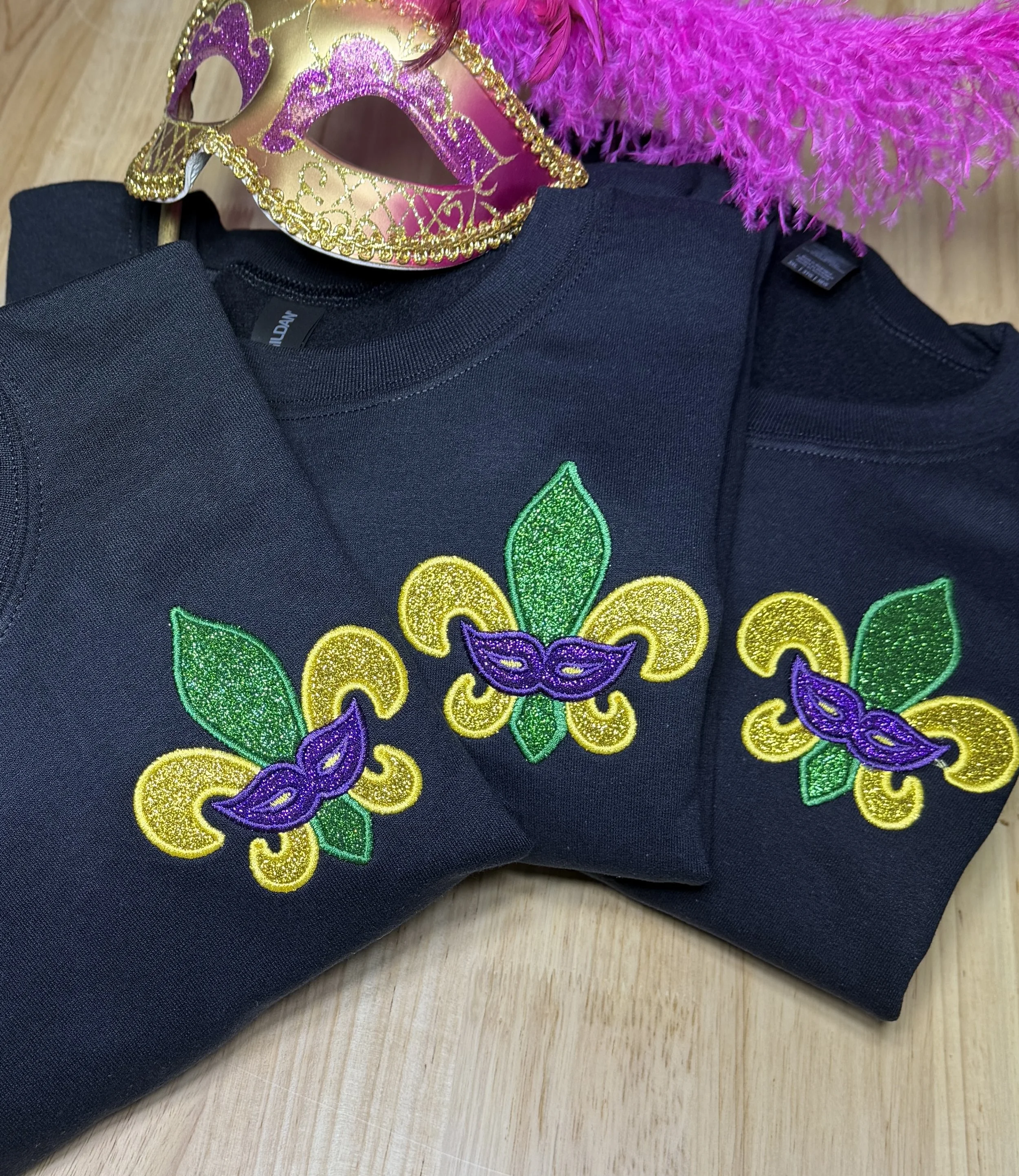 Mardi Gras Fleur-de-Lis Embroidered Crewneck Sweatshirt – Left Chest Design