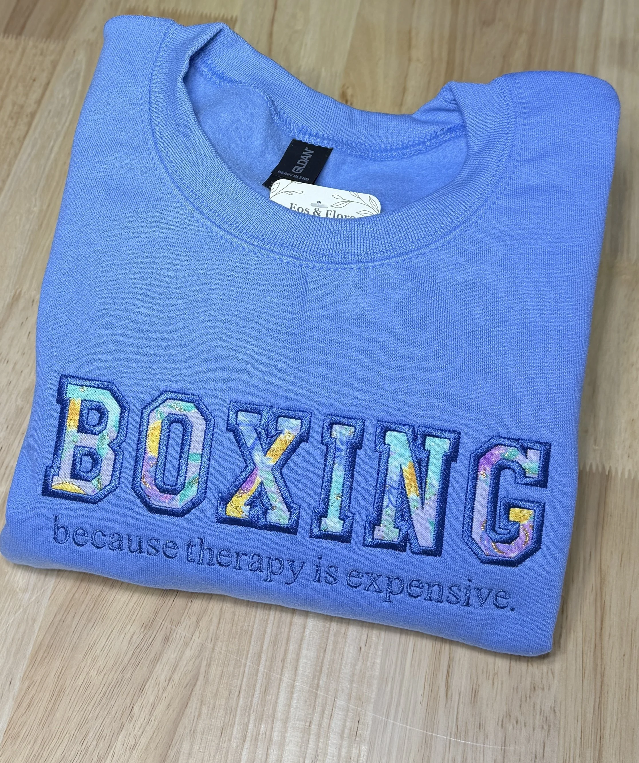 Boxing Because Therapy Is Expensive Appliqué Sweatshirt