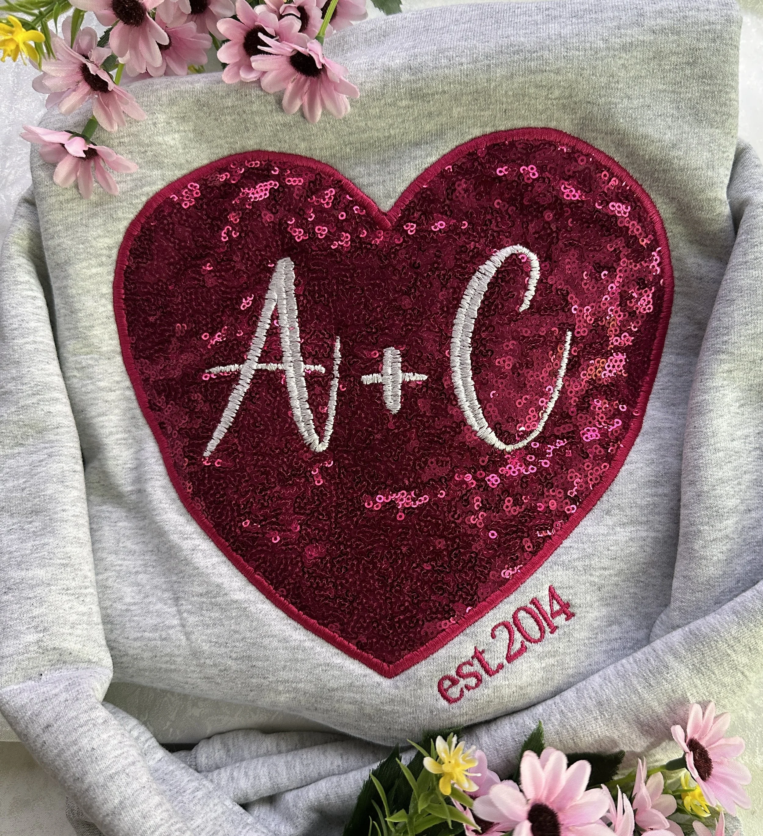 Custom Sequin Heart Initials Crewneck Sweatshirt