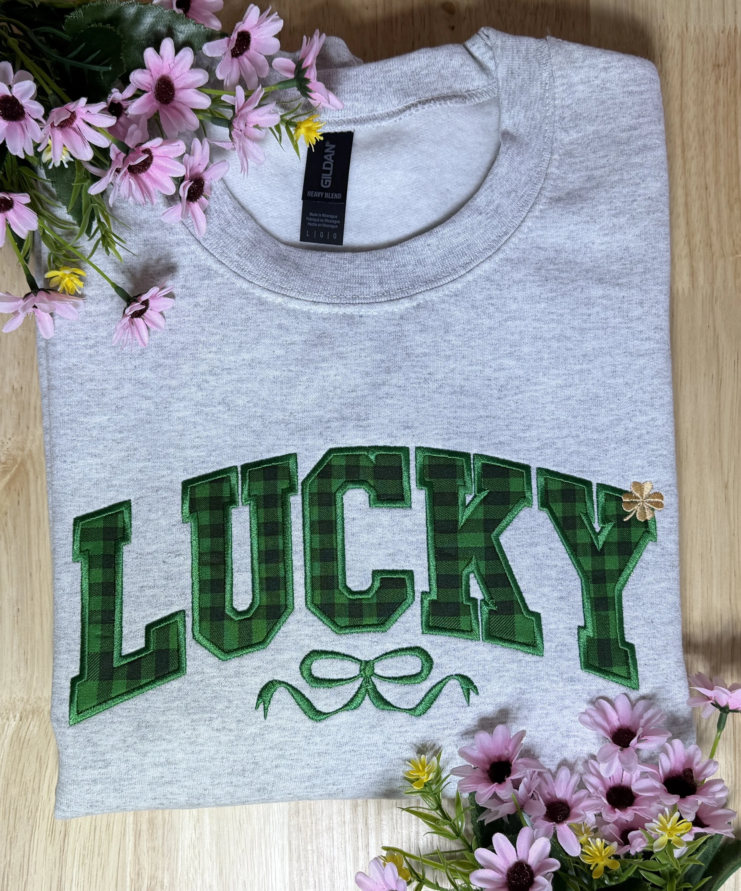 Lucky Plaid Appliqué Crewneck Sweatshirt