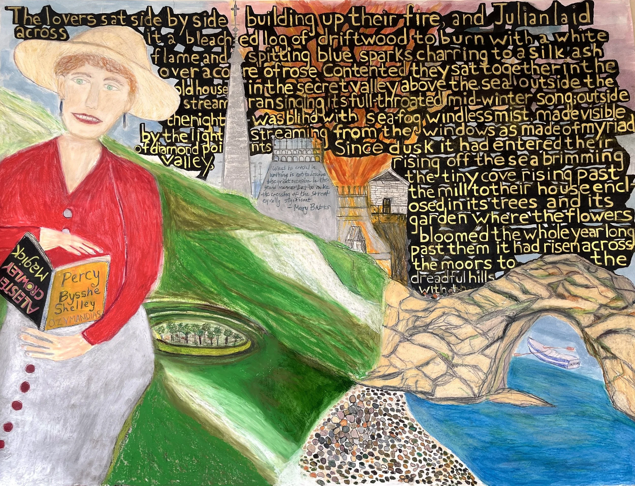 Portrait of the Modern: Mary Butts Author, Colored pencil, acrylic paint on paper, 38" x 50"