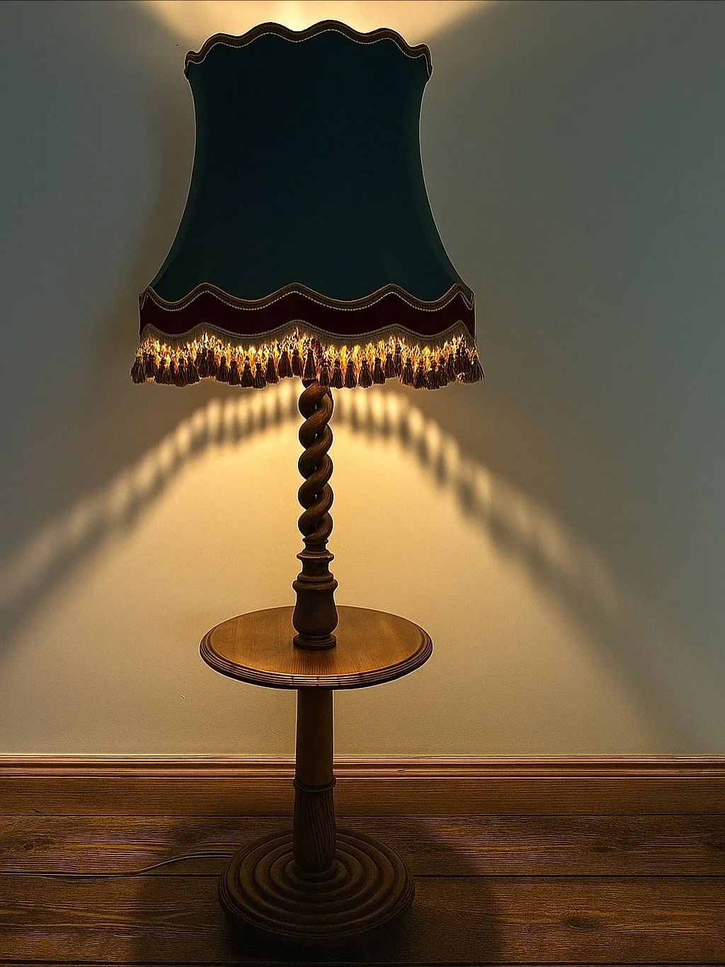 Eventually I have light! (Thanks John!)

I bought this Monster Lamp for the sheer size of it! It is Massive🫠

The shade needed all the punctures repaired and the wood is just immaculate as it is!

Painted in #ambussonblue #anniesloanchalkpaint&reg; 