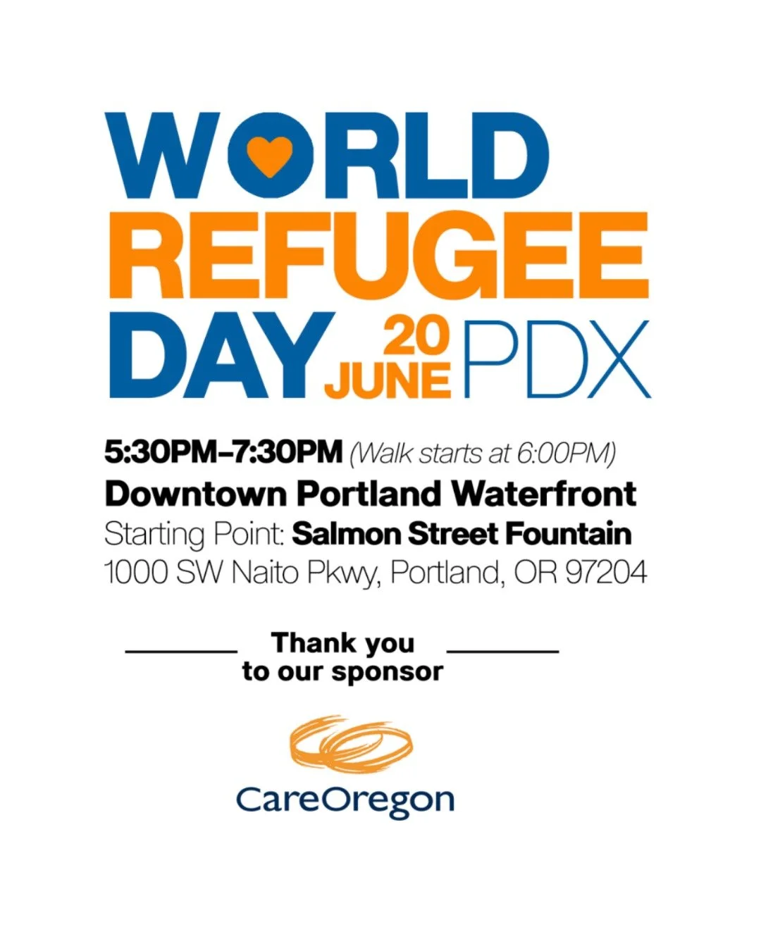 🌍 This World Refugee Day, invite your neighbors, friends, and community members across the Portland metro area to join us for a casual early evening walk in honor of refugees and displaced people around the world.

Let&rsquo;s celebrate the power of