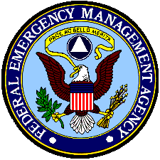 The logo of the Federal Emergency Management Agency with an eagle, shield, and banner.