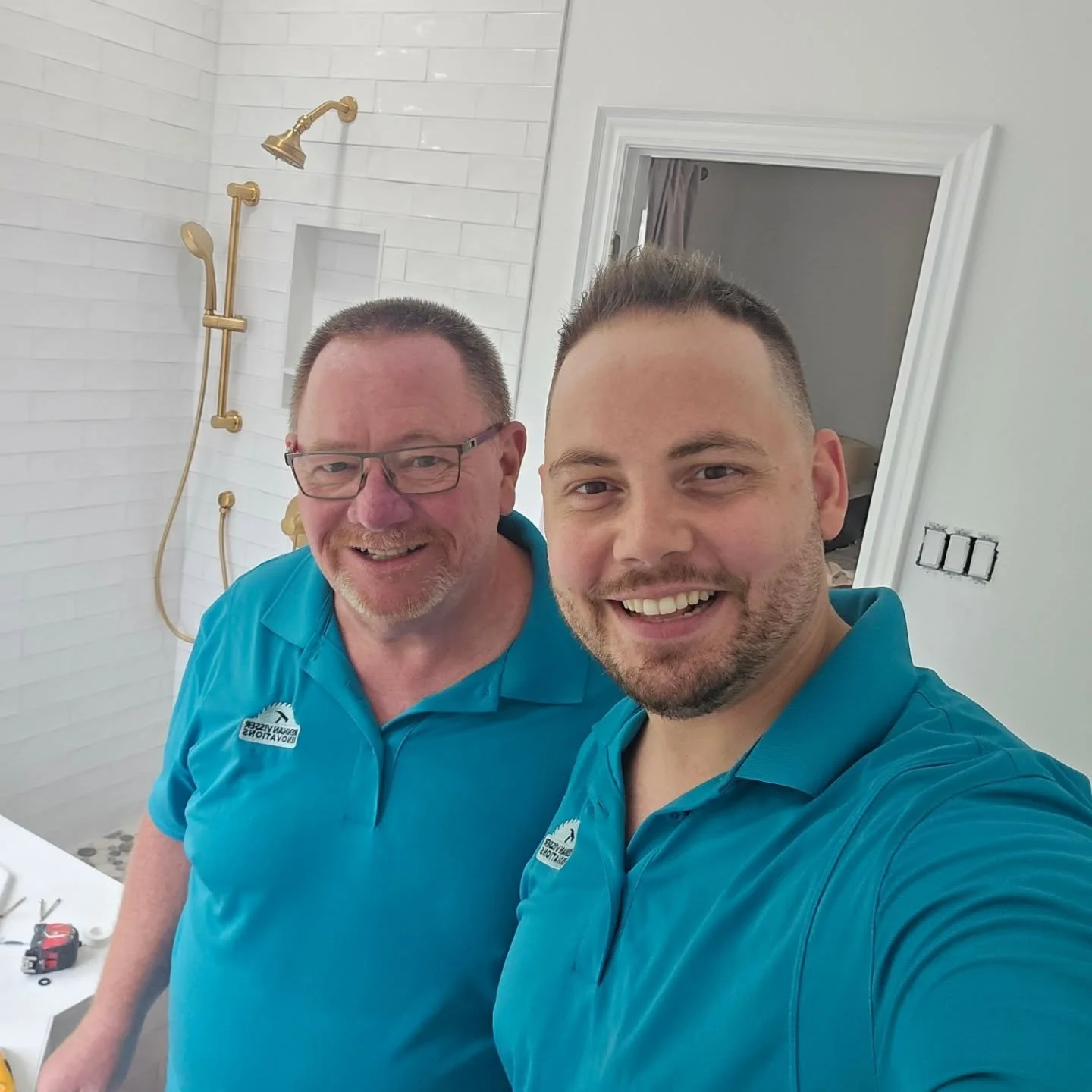 Had my dad in today helping me lift a colossally heavy vanity top into this bathroom. Thanks for the support as always dad!