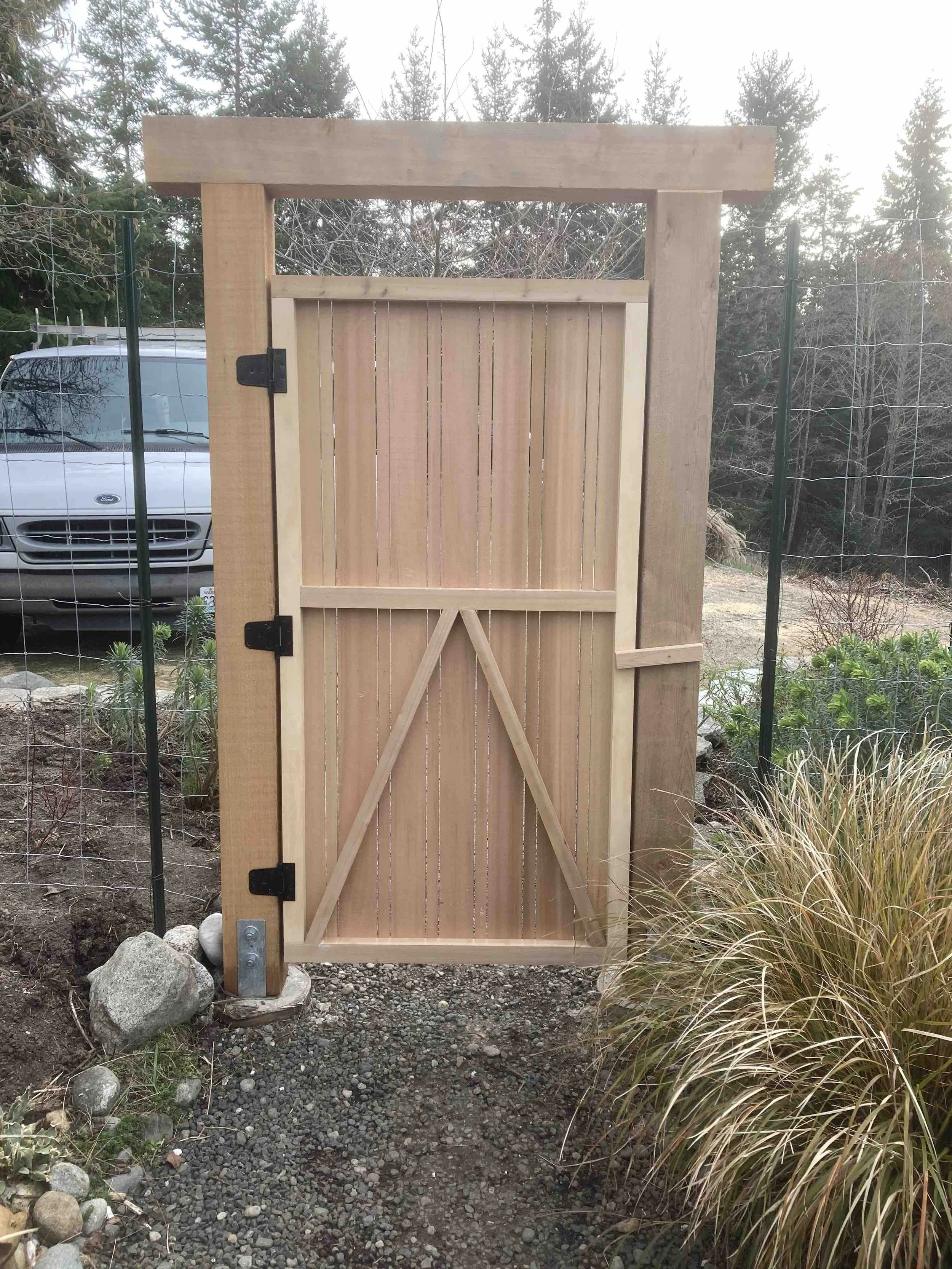 Custom cedar garden gate in Port Townsend