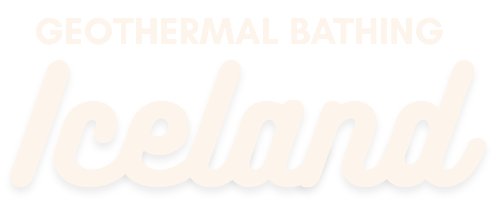 Graphic promoting geothermal bathing in Iceland with bold white text on a black background