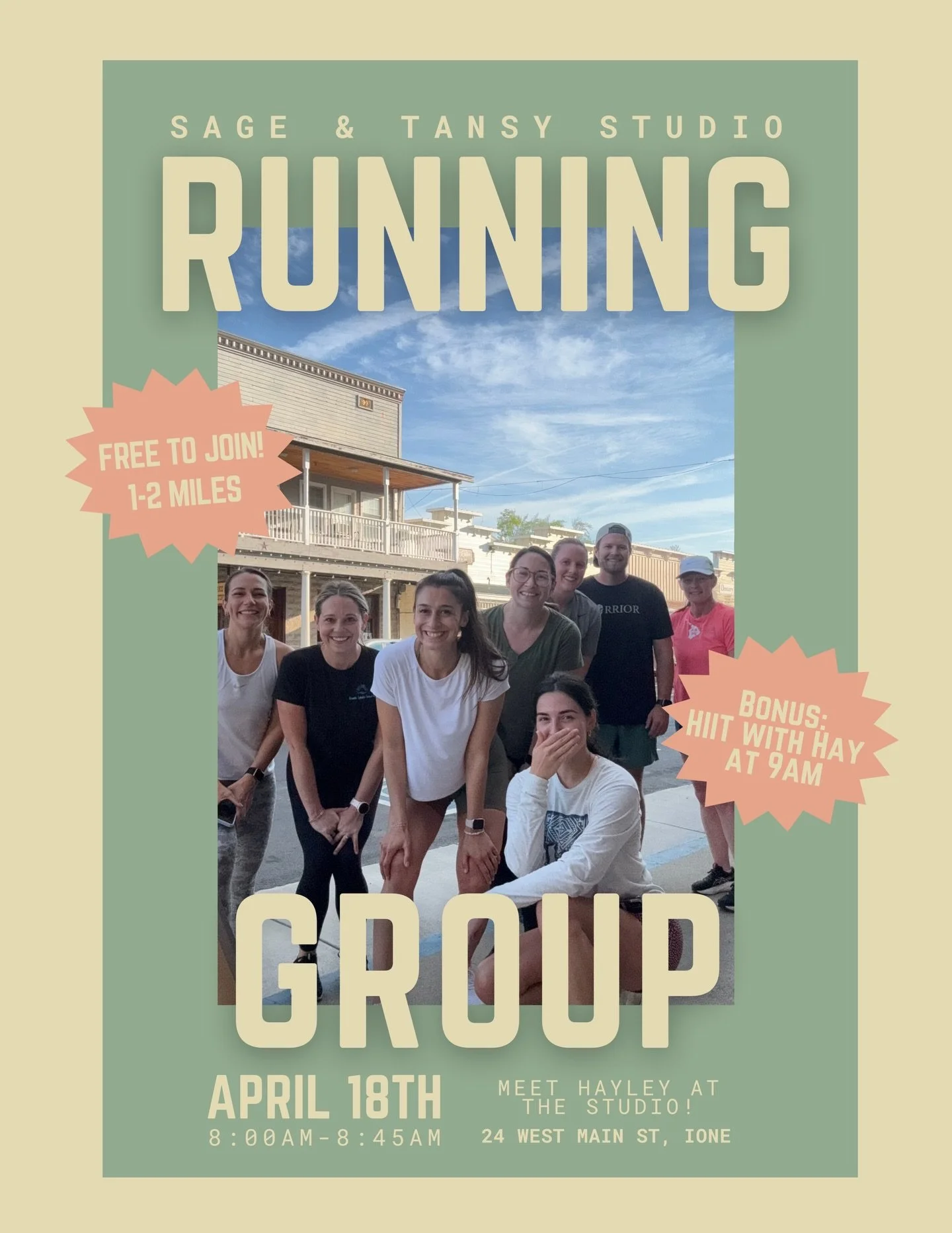 Join Hayley for a supportive, motivating and fun 1-2 mile jog/run through town! 🏃🏻&zwj;♀️ Meet us at the studio and wear your best running shoes! 🩵 Bonus: Stay after for HIIT with Hay at 9:00am! 💪🏼
