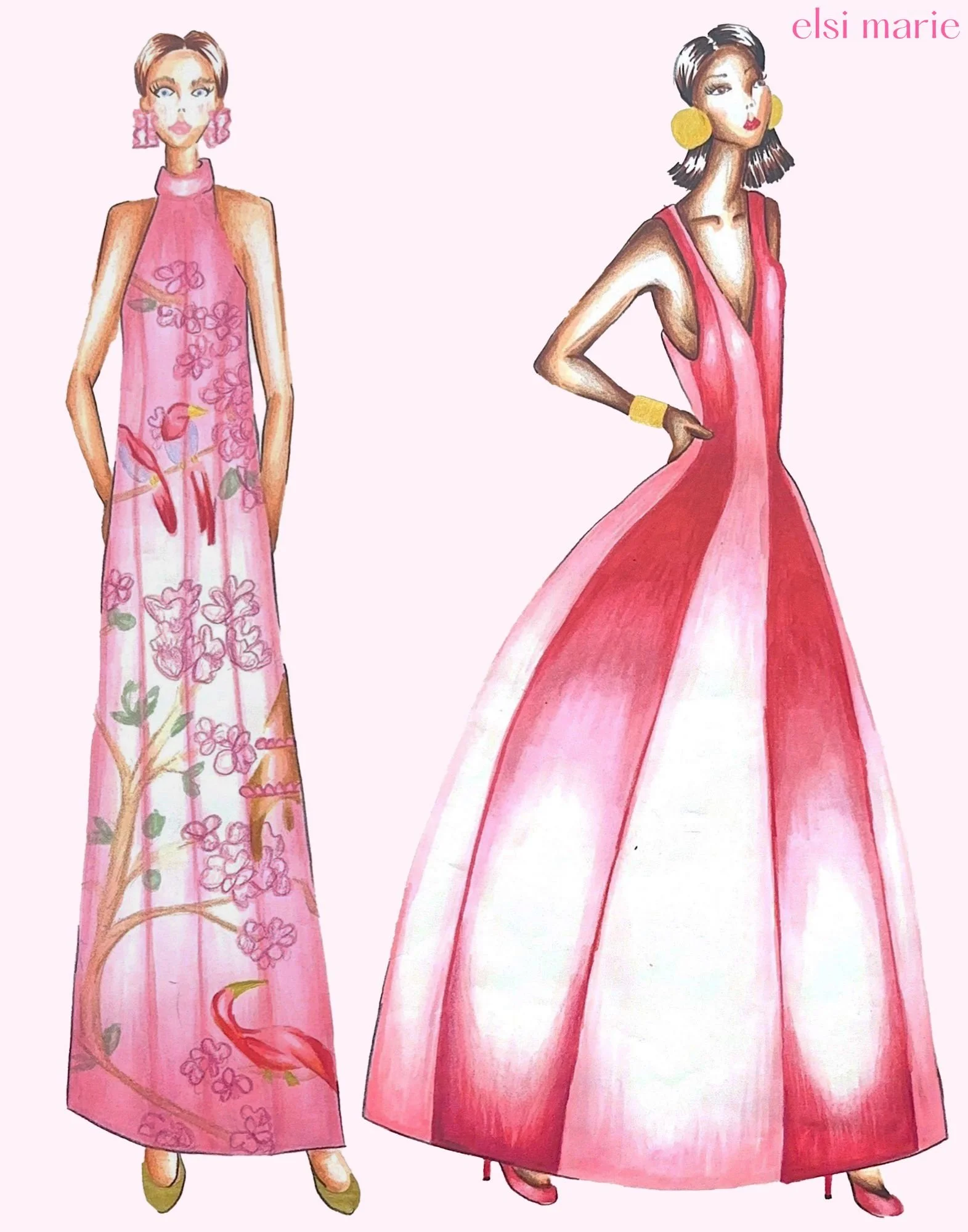 two more looks within Paper Dolls. using marker and colored pencil