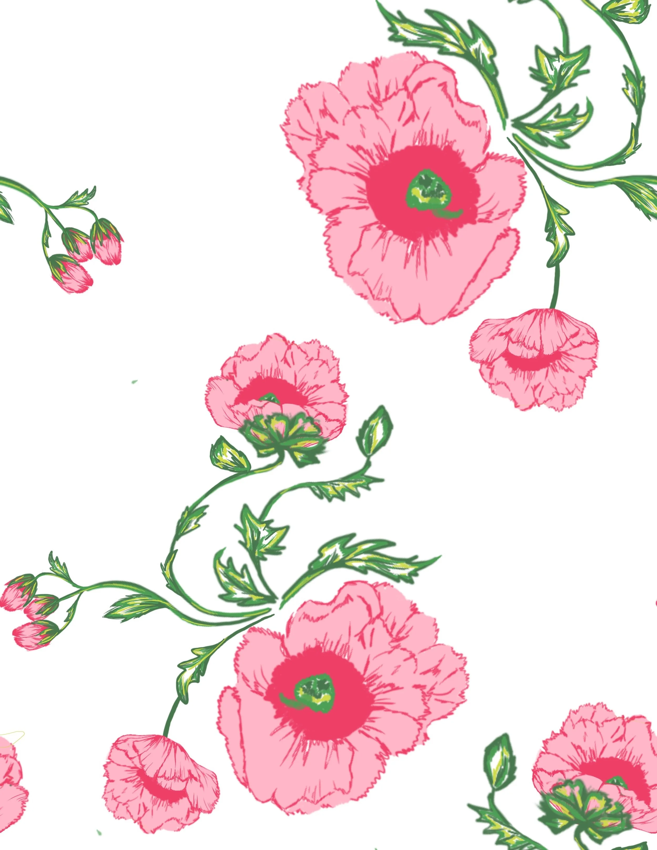 This is a single repeat of a Henry Clarke inspired floral I drew using the digital software, Procreate.