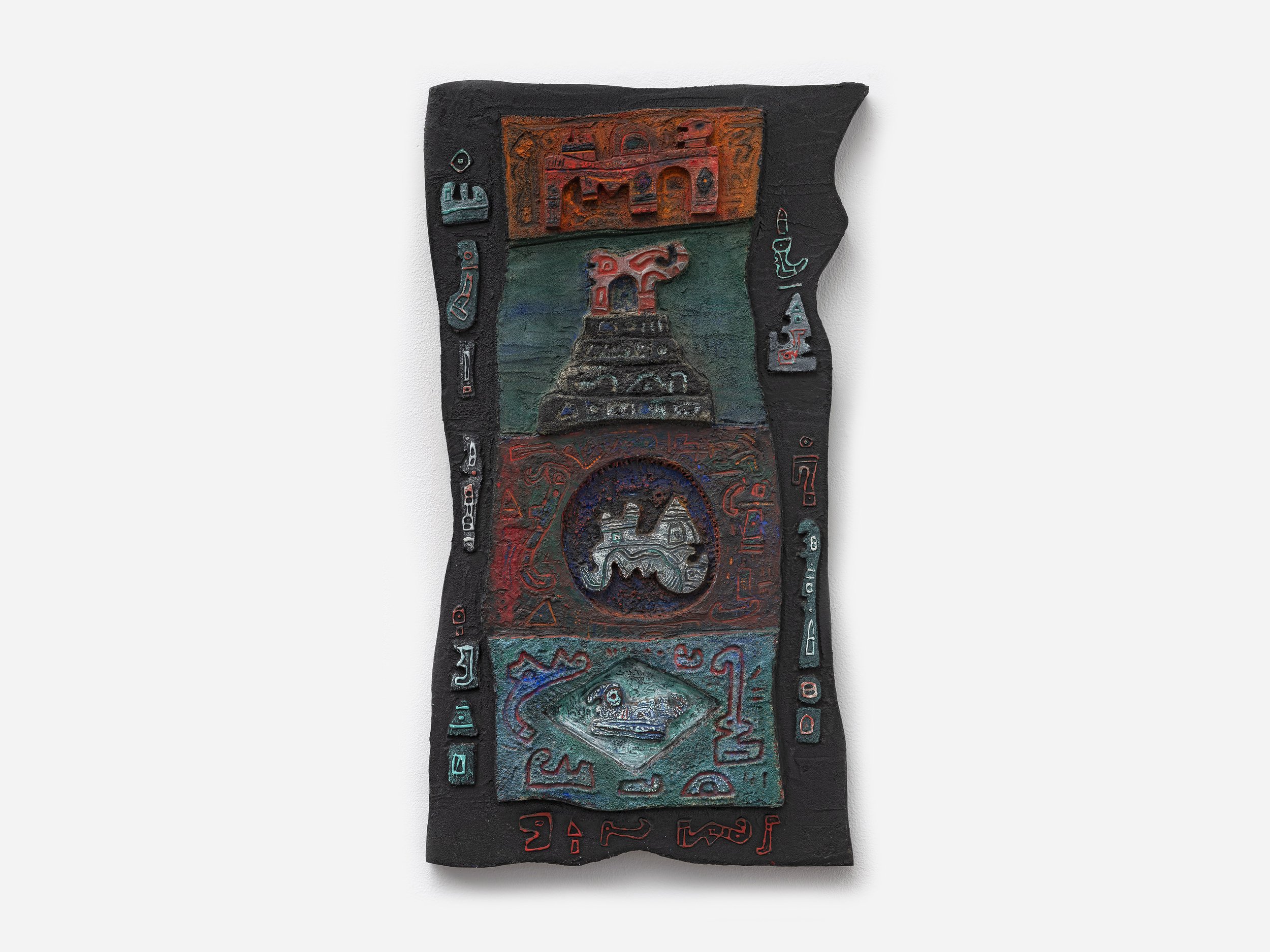 Untitled, c. 1969,
acrylic and sand on carved wood,
23 x 13 1/2 x 2 1/8 inches; 58.4 x 34.3 x 5.4 centimeters,
LSFA# 16158