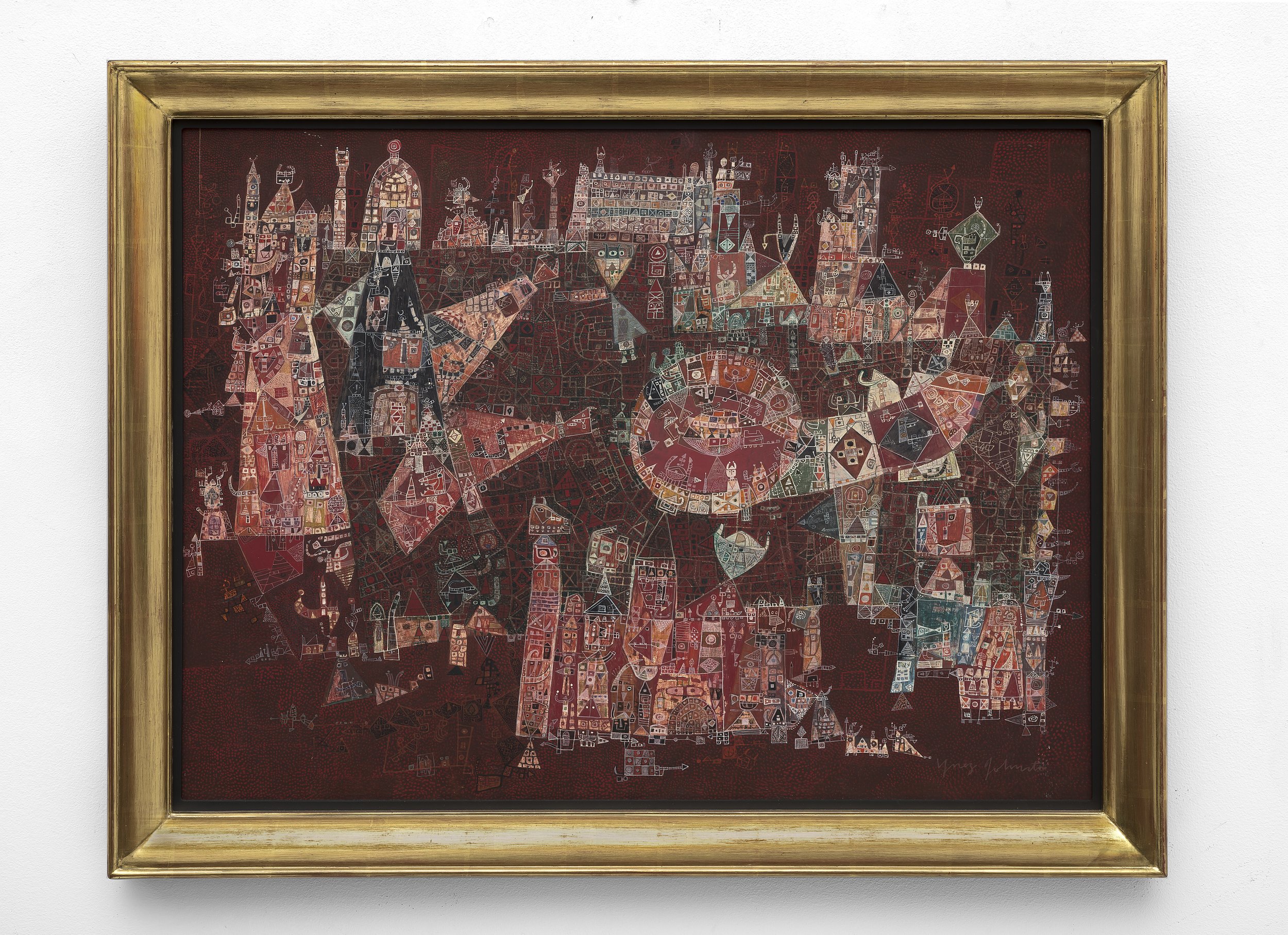 Temples and Shadows, c. 1952,
oil on masonite,
21 x 28 inches; 53.3 x 71.1 centimeters,
LSFA# 11821