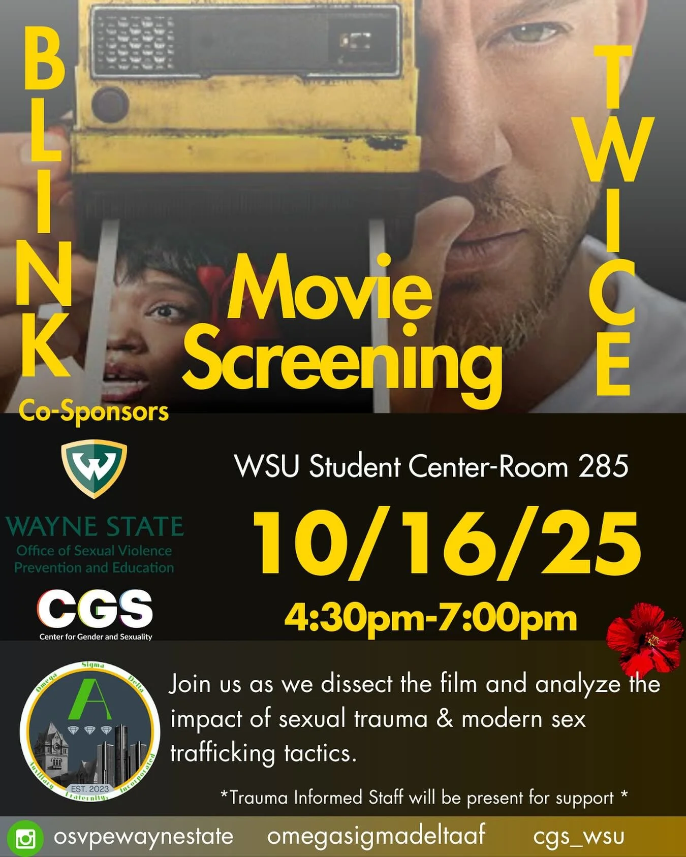 Join Alpha chapter as we dissect the 2024 blockbuster and examine modern sex trafficking tactics.
In between intervals throughout the screening, there will be wellness check-ins and focused questions that magnify the ways the film shows up in the liv
