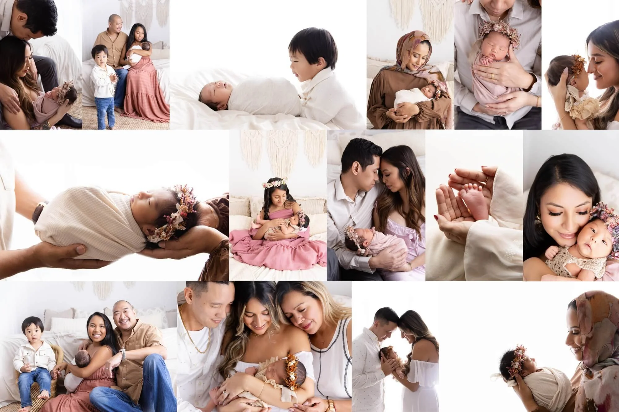 Newborn photography details and family moments captured in a calm studio environment