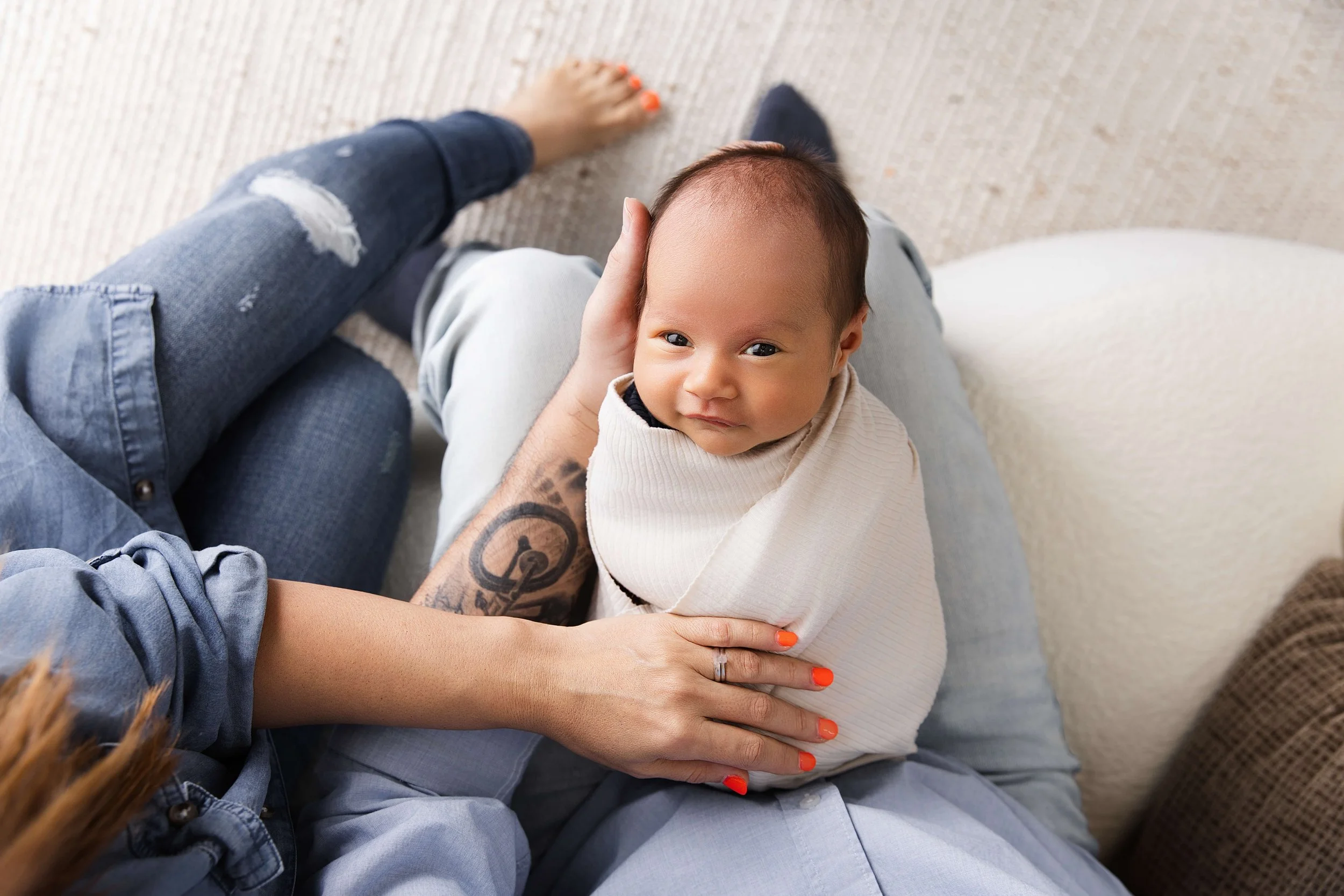 newborn looking at camera