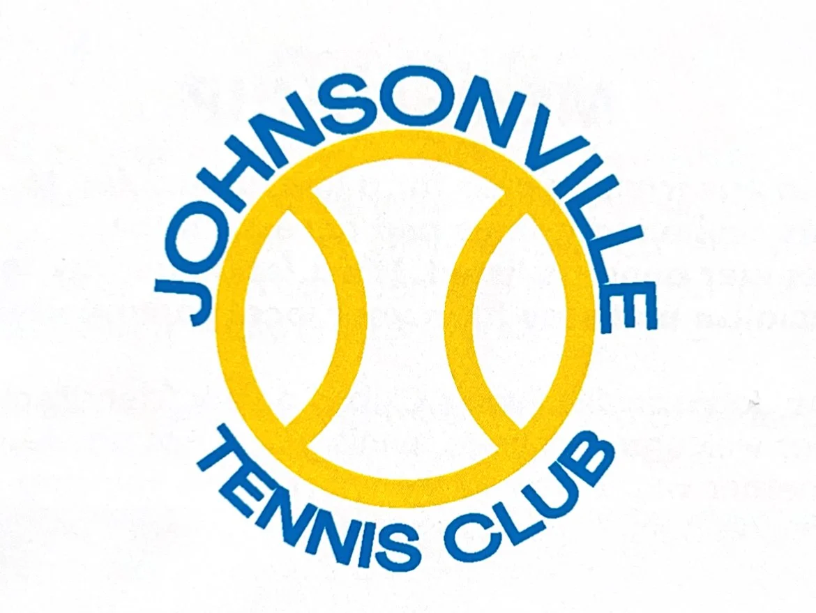 Logo of Johnsonville Tennis Club with a yellow tennis ball outline and blue text.