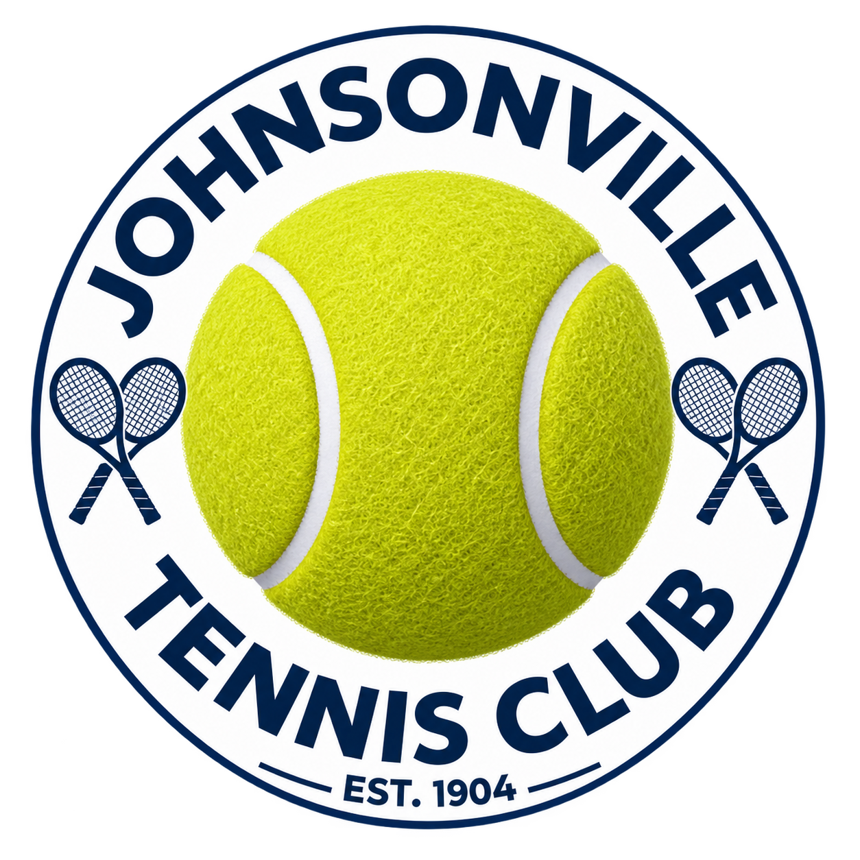 Logo of Johnsonville Tennis Club with a yellow tennis ball outline and blue text.