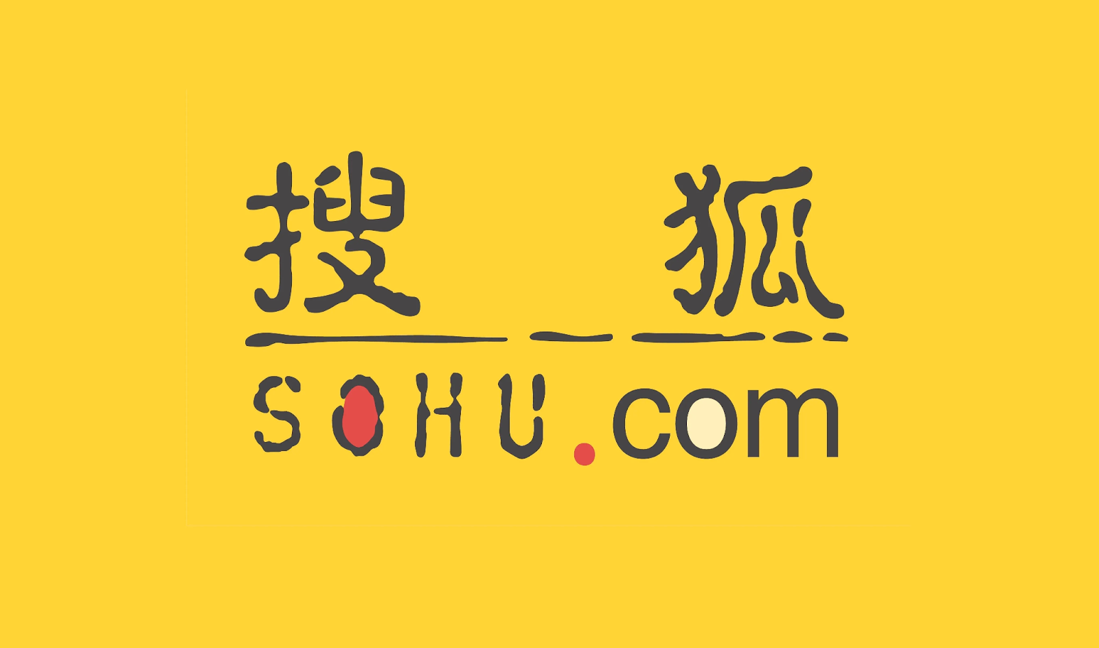 Graphic with Chinese characters on yellow background, text 'SOHU.com' underneath with the 'O' colored red.