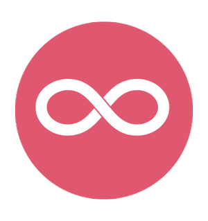 Pink circle with a white infinity symbol in the center