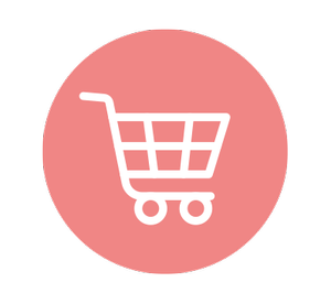 Shopping cart icon on a pink background.