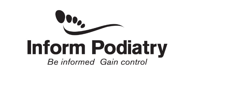 Logo for 'Inform Podiatry' with a stylized black footprint above the text.