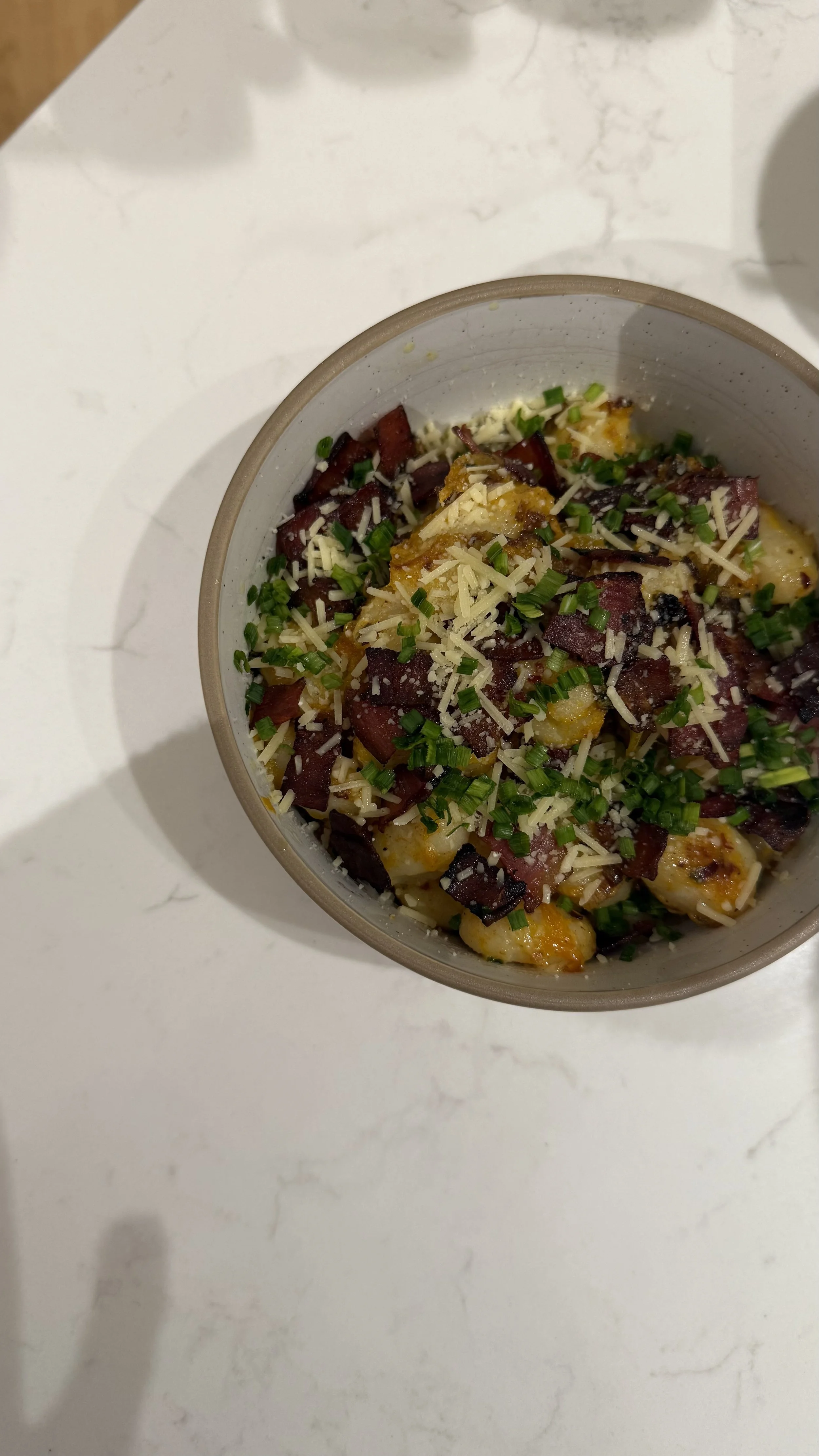 Roast Pumpkin Gnocchi with Leek & Crispy Prosciutto