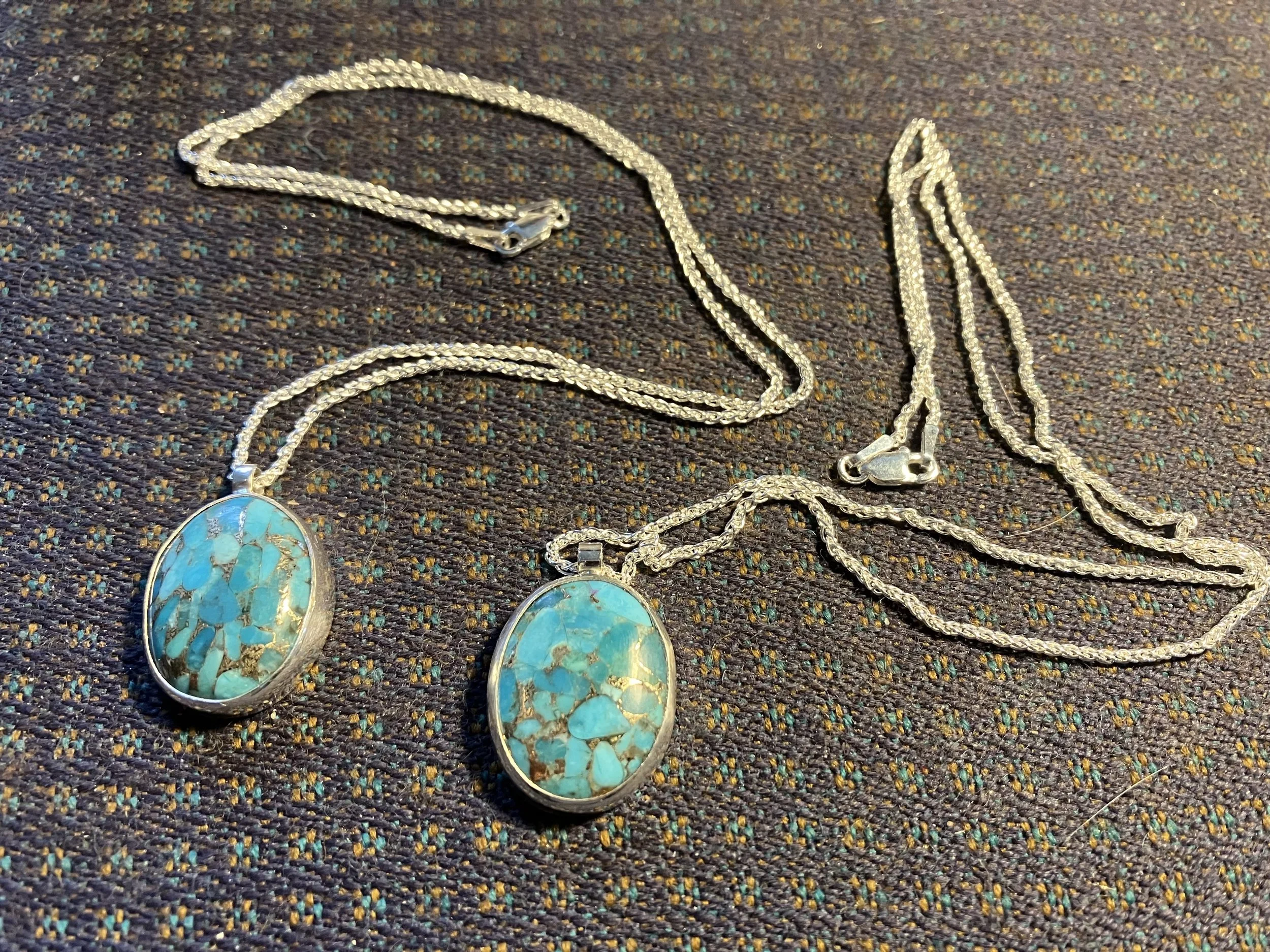 (61) Sterling Silver and Matrix Turquoise Pendants 