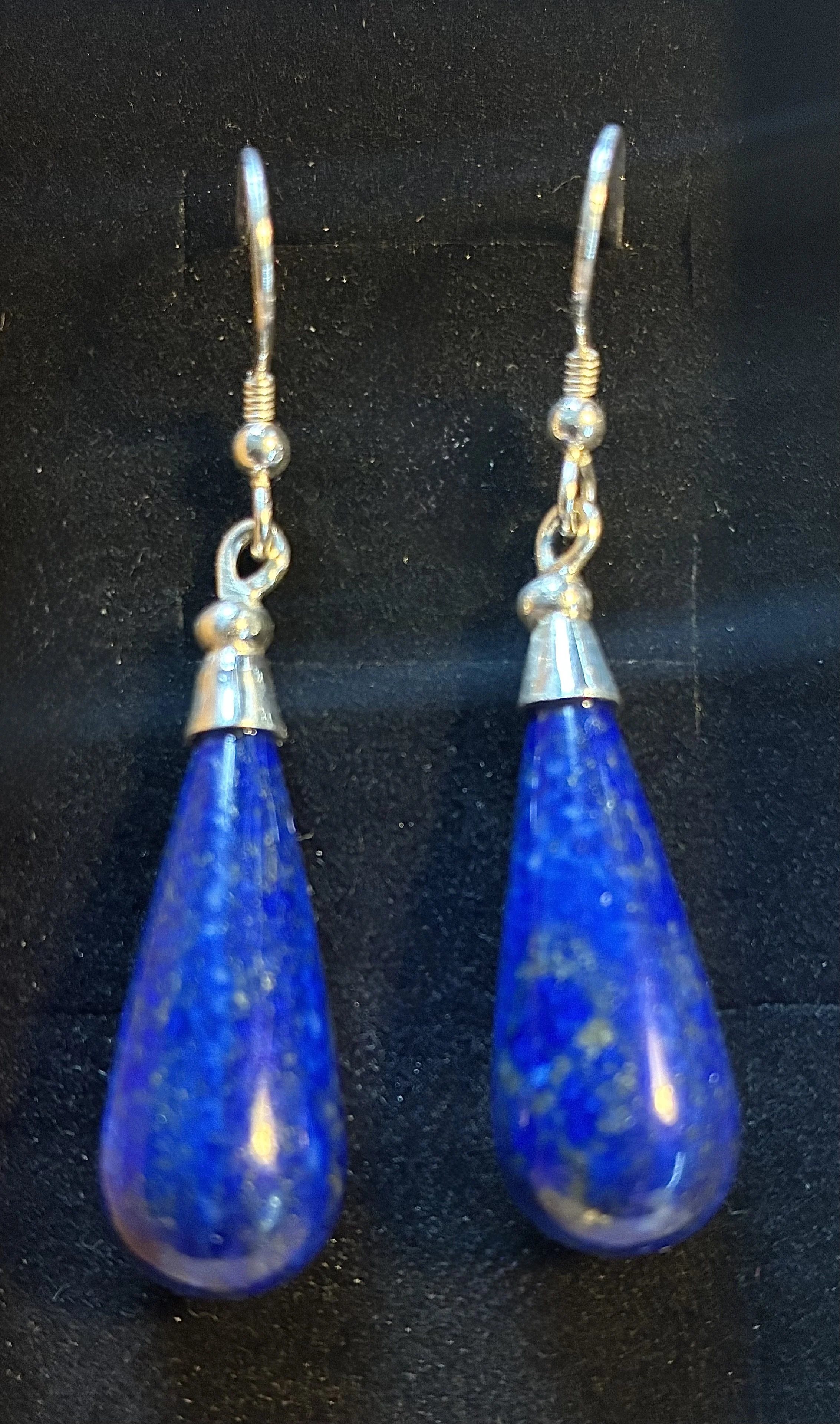(36) Sterling Silver and Lapis drop Earrings