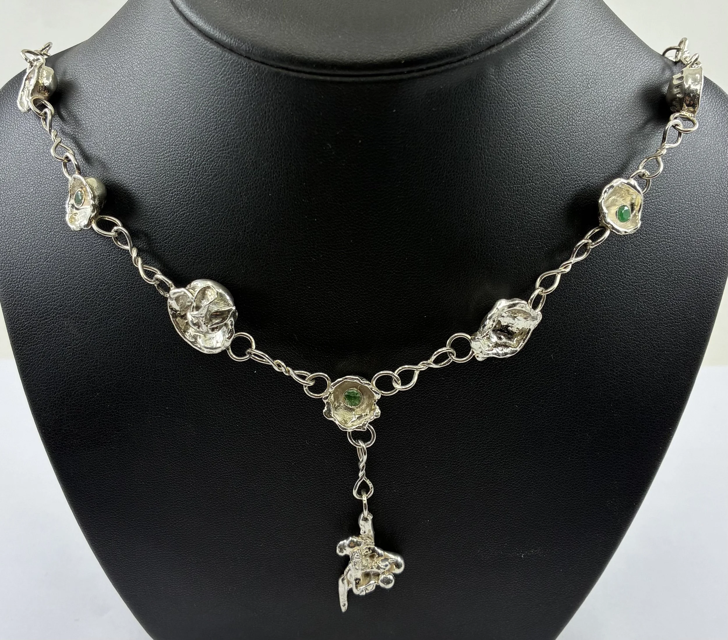 (40) Sterling Silver Water Cast and Emerald Neckless