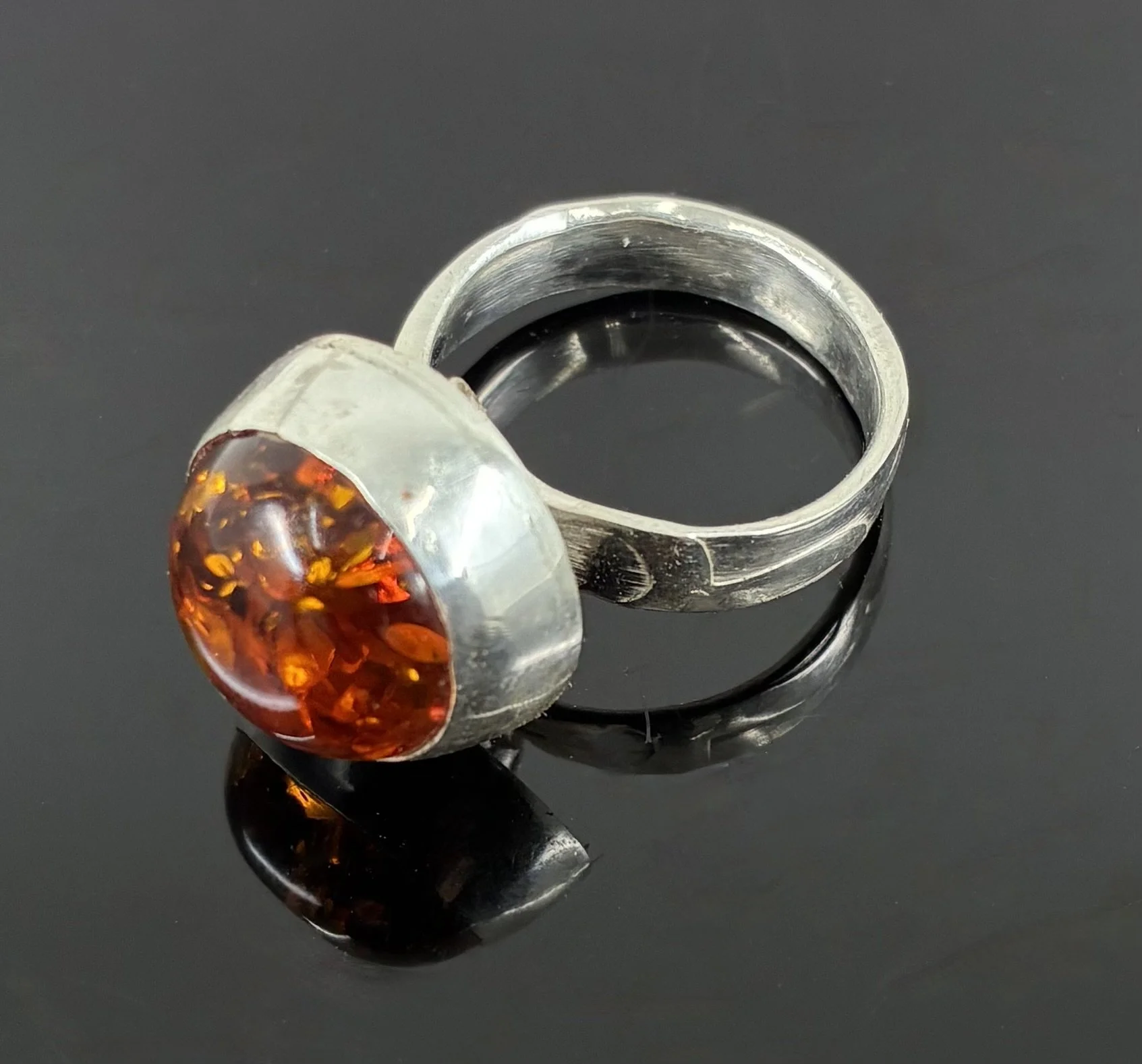 (8) Sterling Silver and Amber Ring